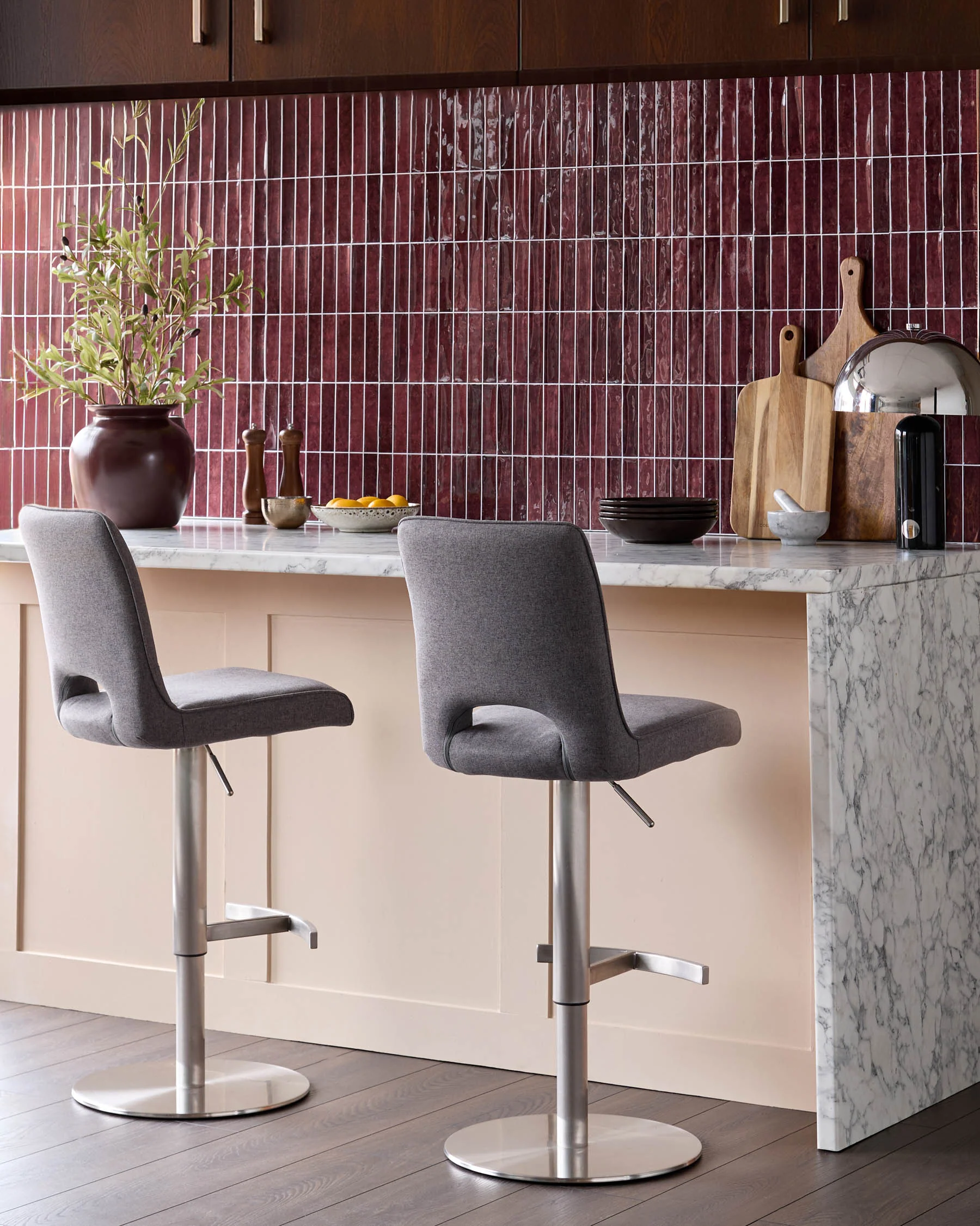 Ludo Dark Grey Fabric Gas Lift Bar Stool - Image 7