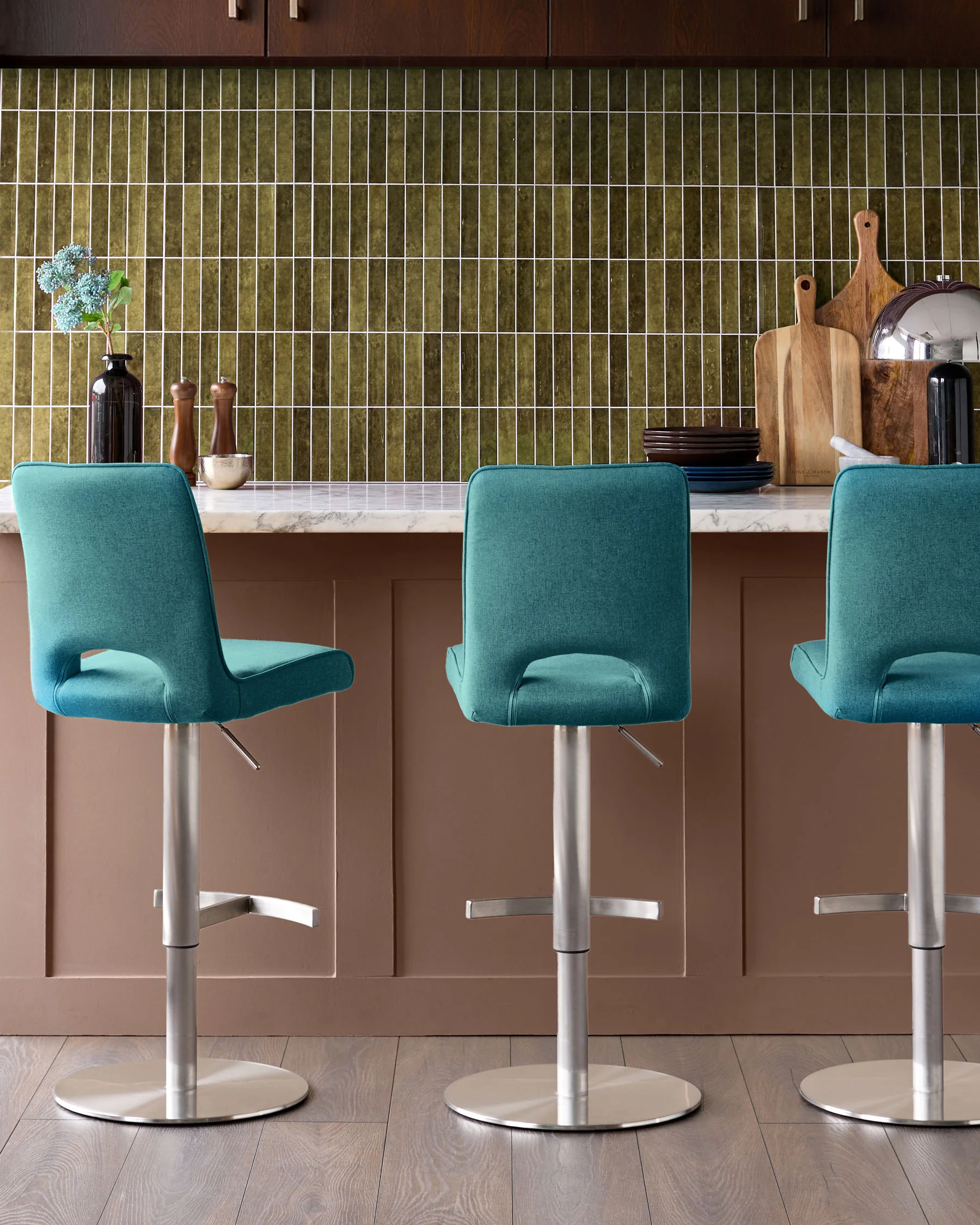 Ludo Teal Fabric Gas Lift Bar Stool - Image 3