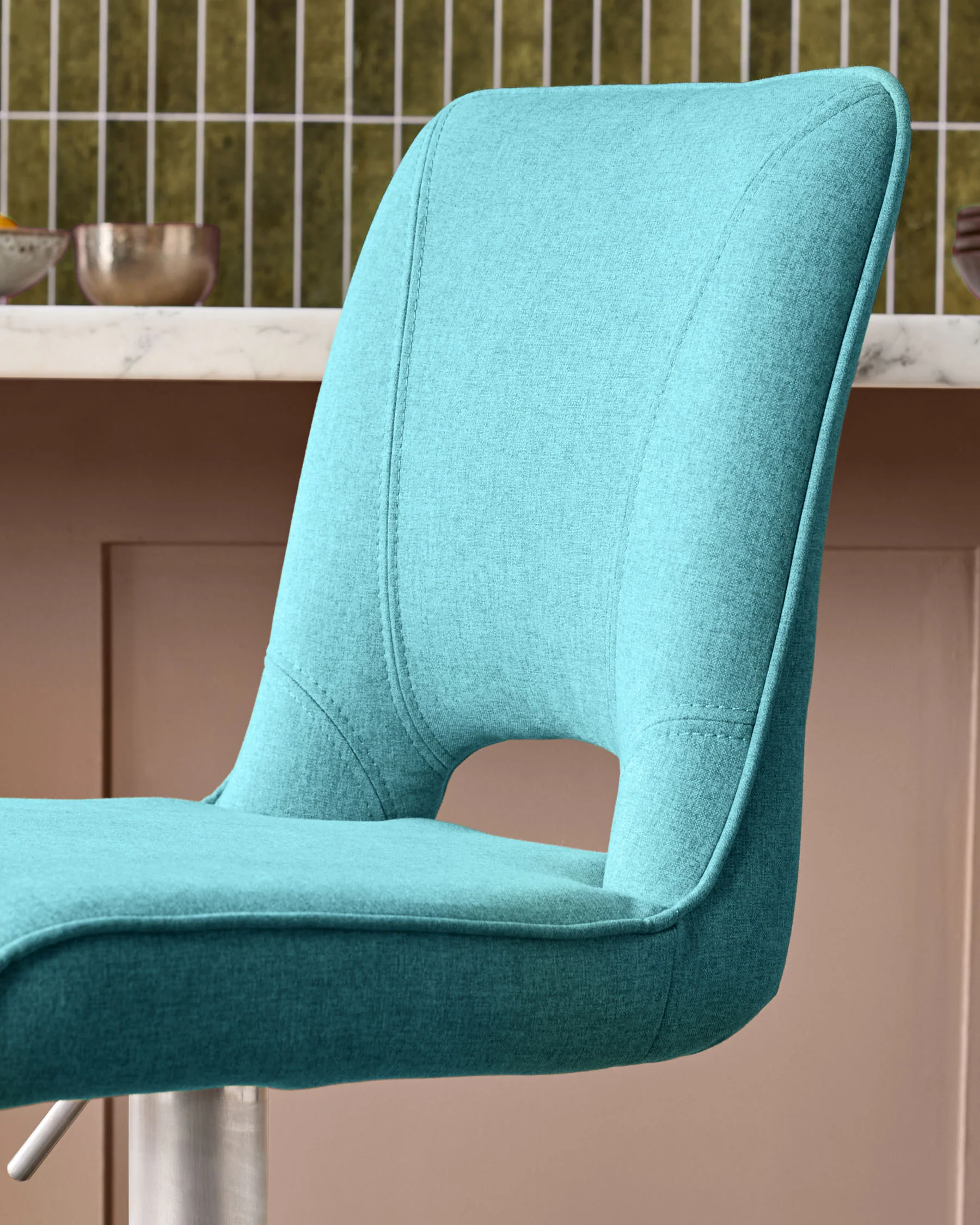 Ludo Teal Fabric Gas Lift Bar Stool - Image 4