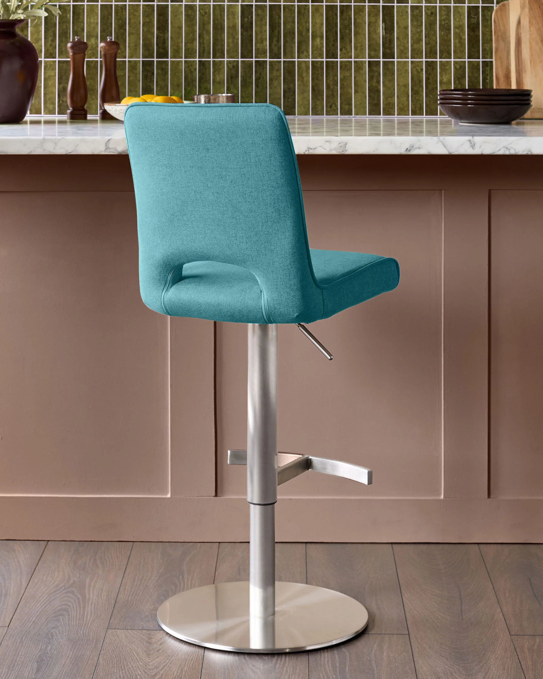 Ludo Teal Fabric Gas Lift Bar Stool - Image 5