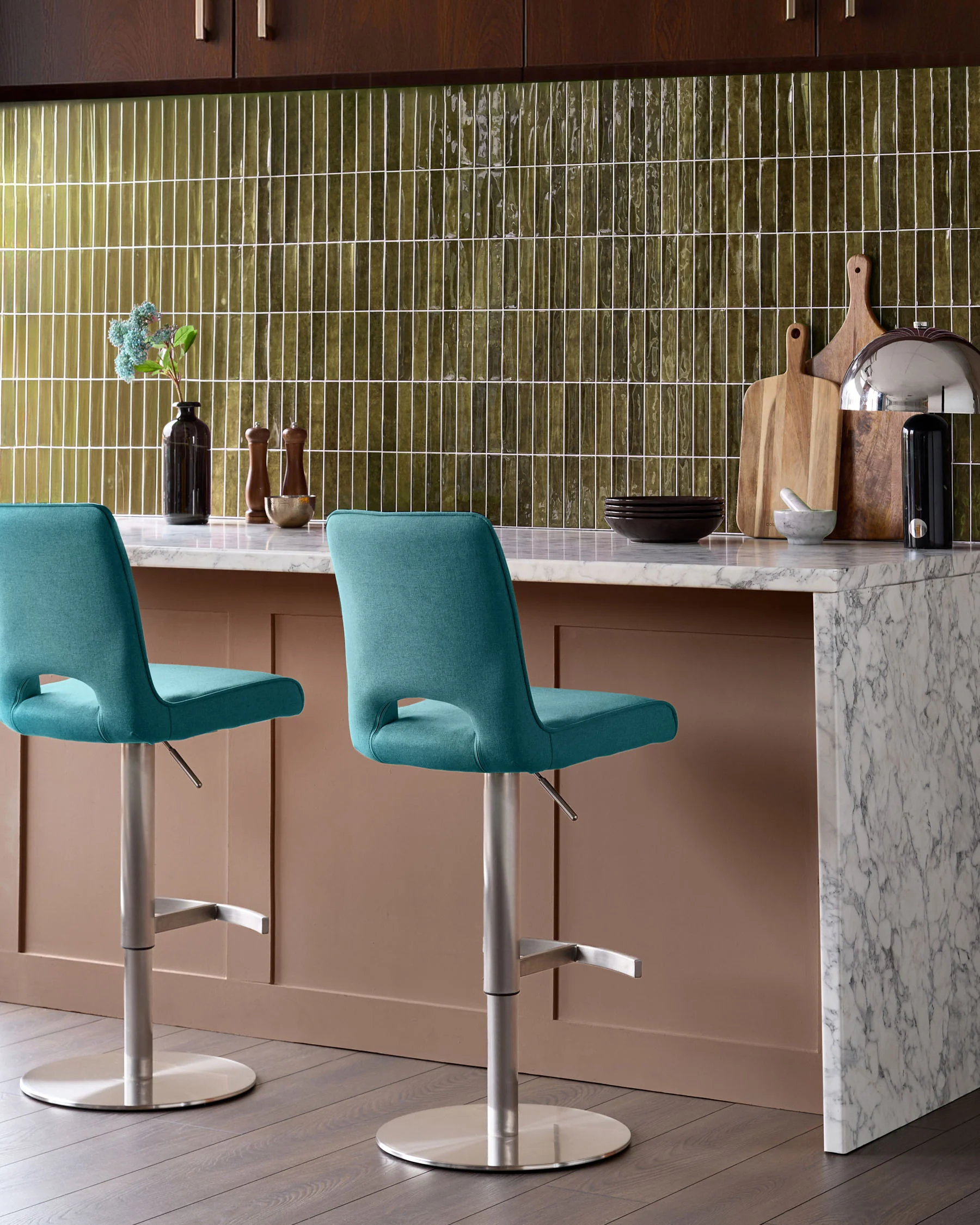 Ludo Teal Fabric Gas Lift Bar Stool - Image 8