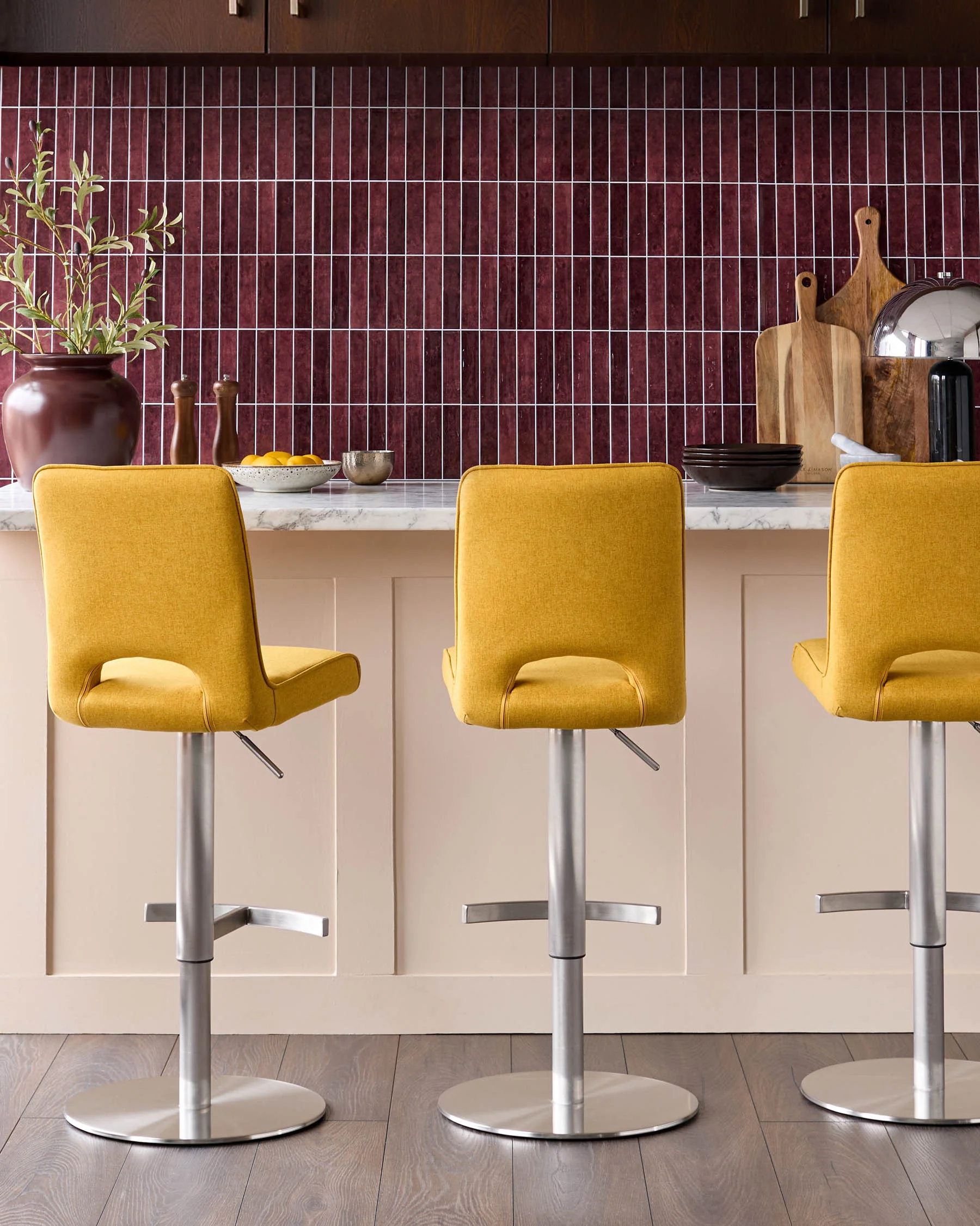 Ludo Yellow Fabric Gas Lift Bar Stool - Image 3