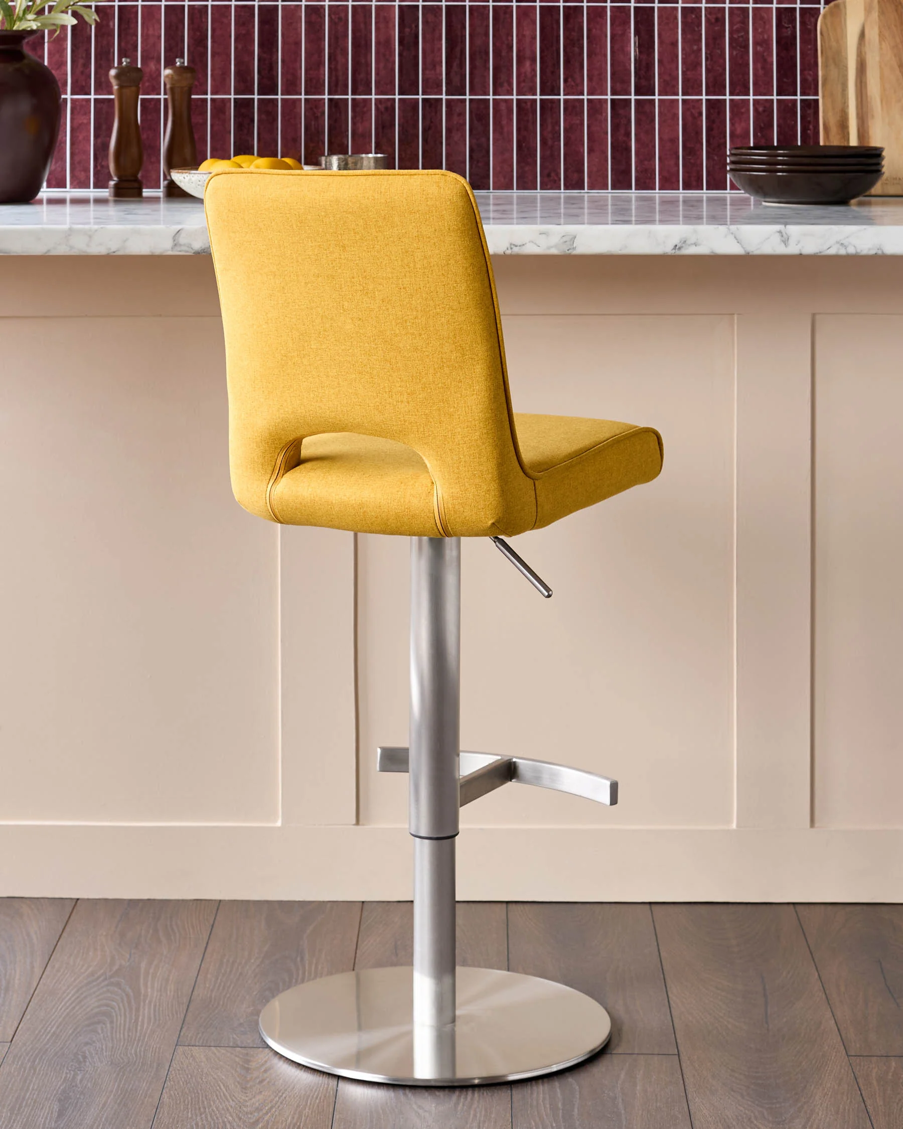 Ludo Yellow Fabric Gas Lift Bar Stool - Image 4
