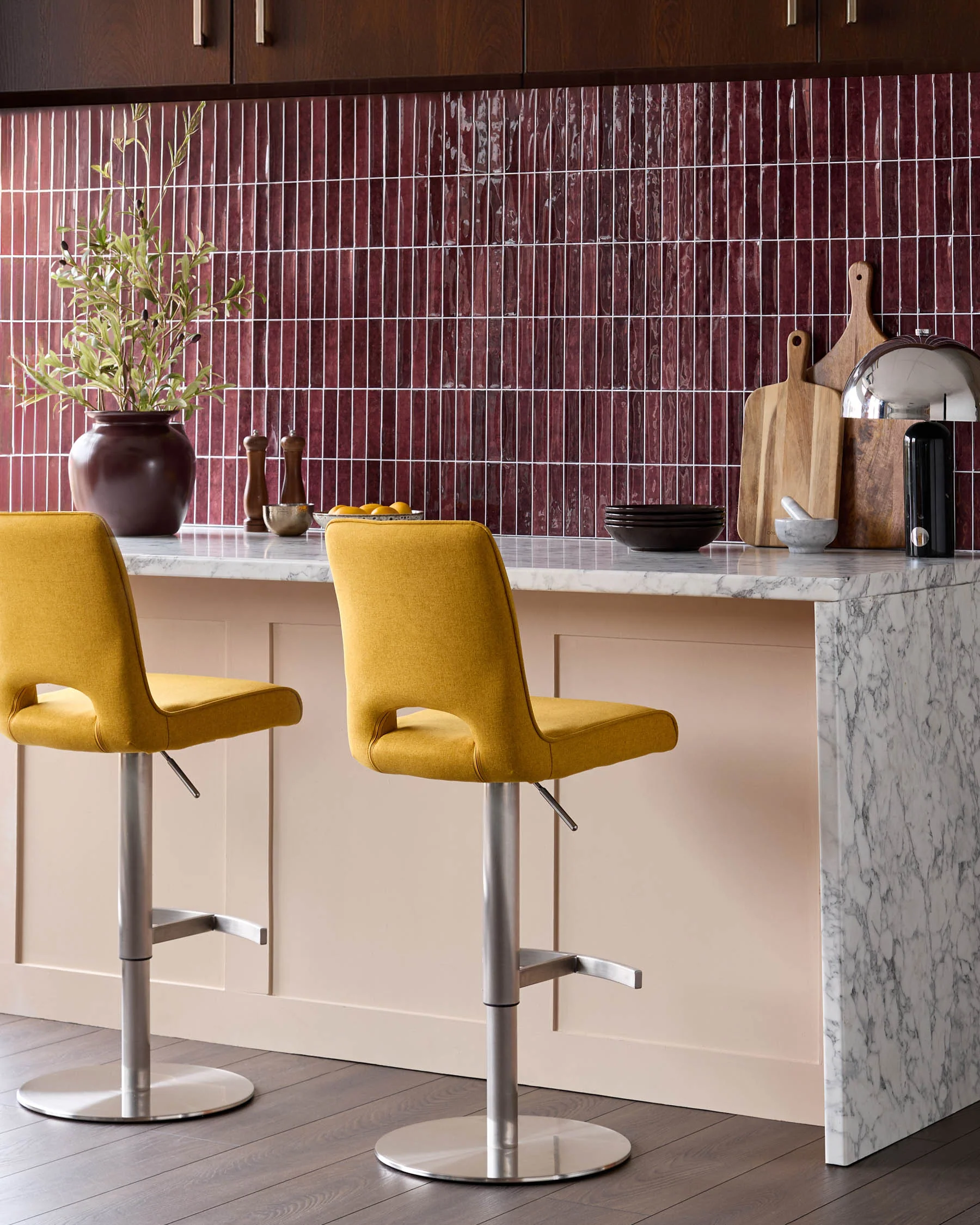 Ludo Yellow Fabric Gas Lift Bar Stool - Image 7