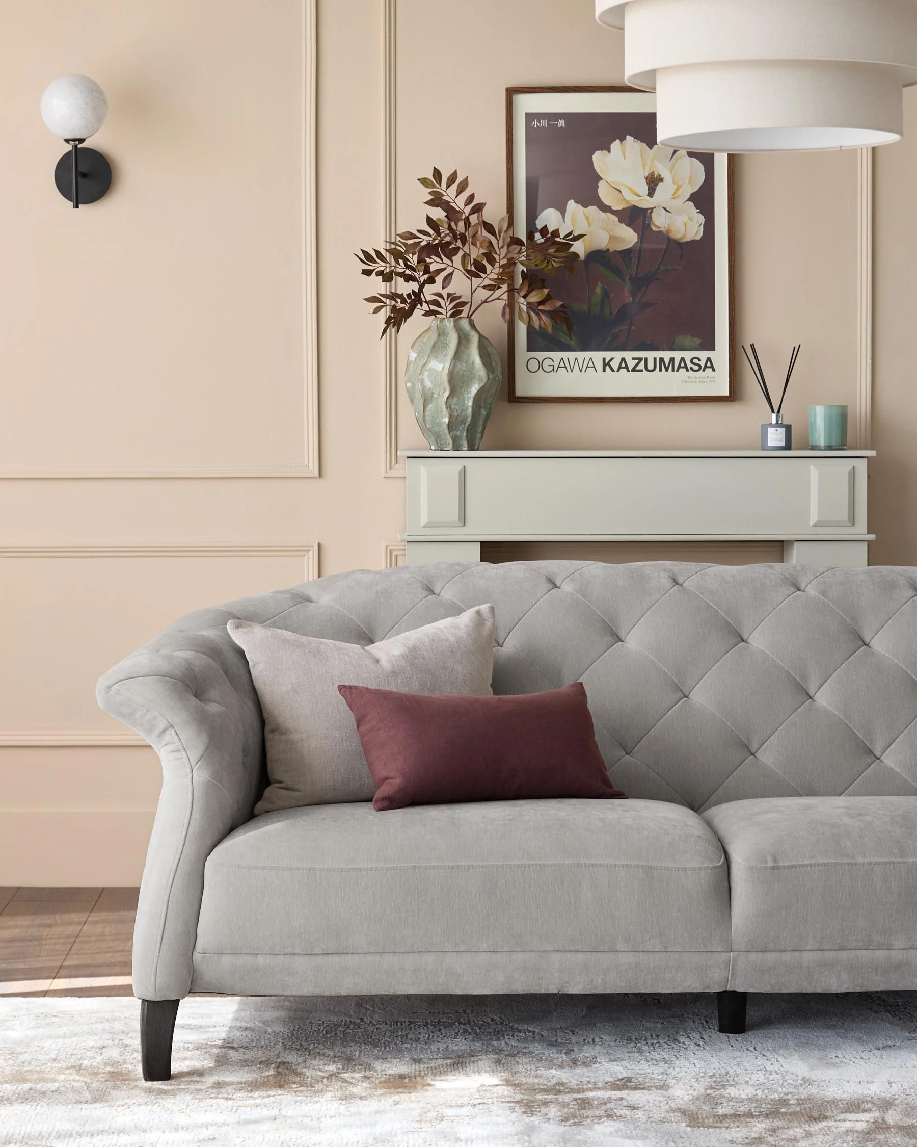 Luxe 2 Seater Sofa Light Grey Fabric - Image 5