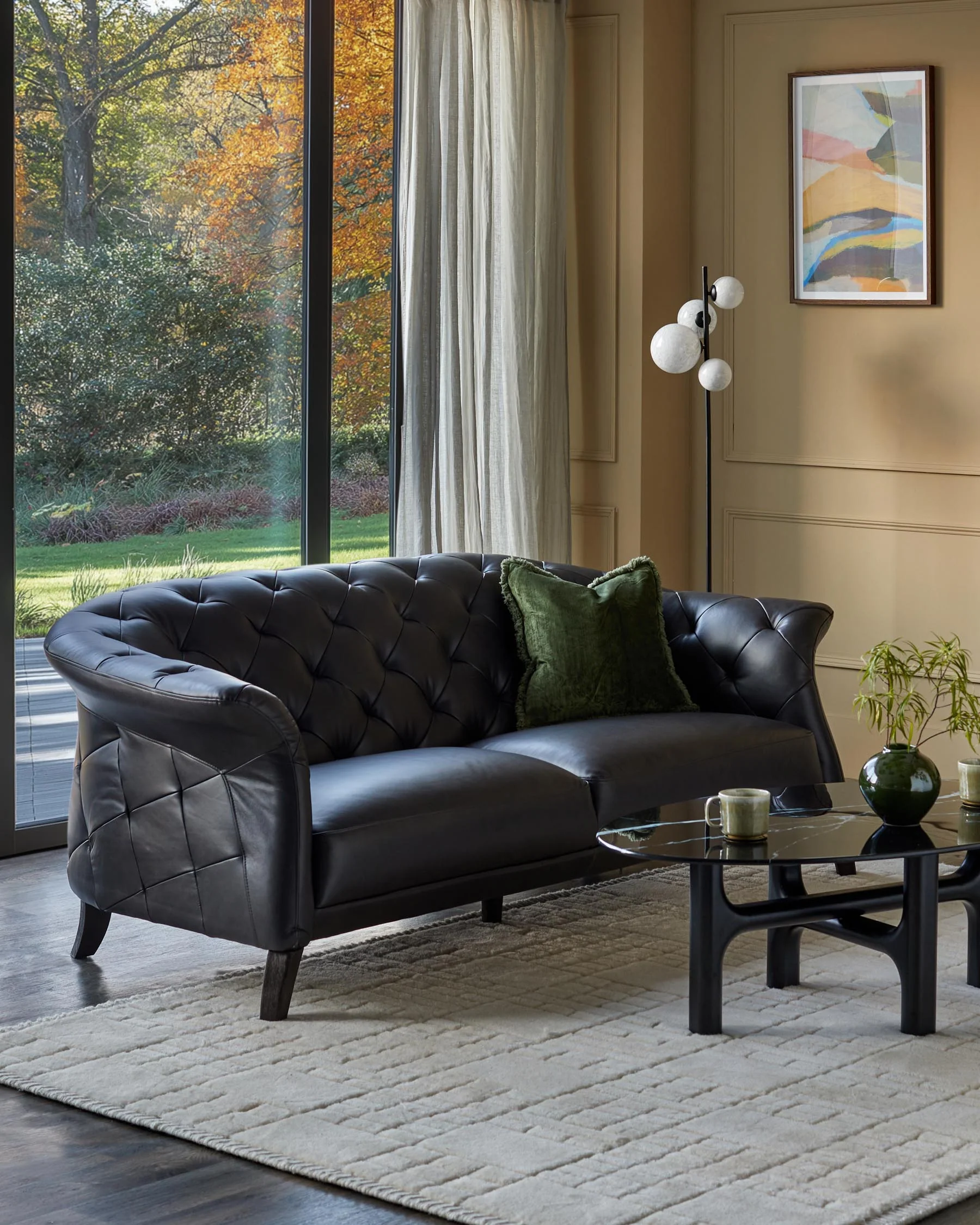 Luxe black leather 2 seater sofa - Image 3