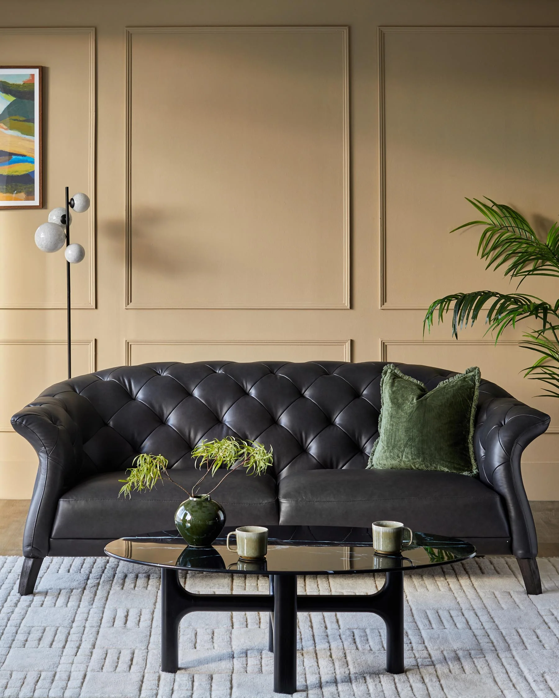 Luxe black leather 2 seater sofa - Image 6