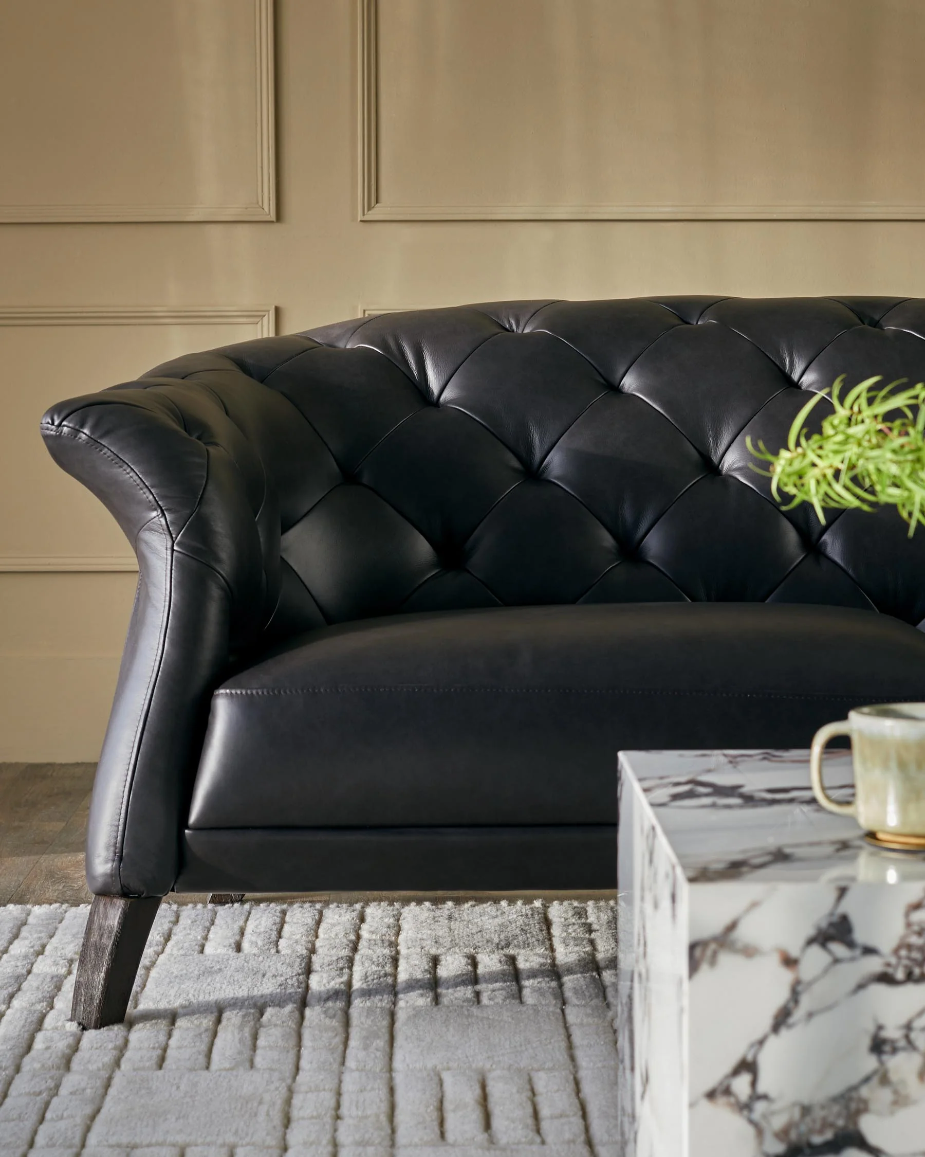 Luxe black leather 2 seater sofa - Image 8