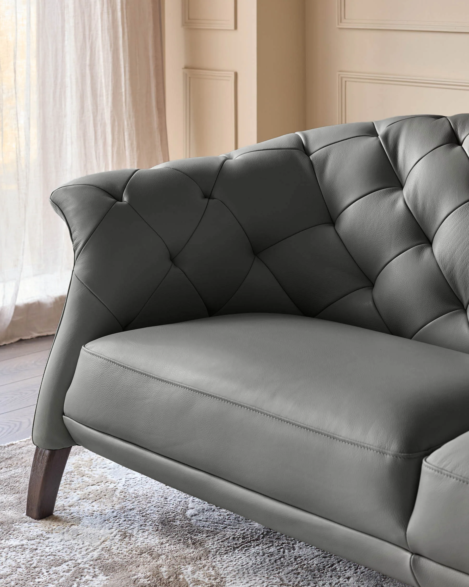 Luxe Dark Grey Leather 2 Seater Sofa - Image 4