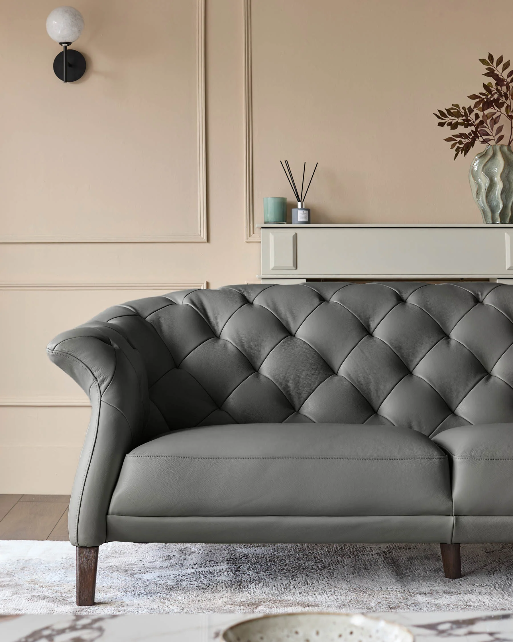 Luxe Dark Grey Leather 2 Seater Sofa - Image 5