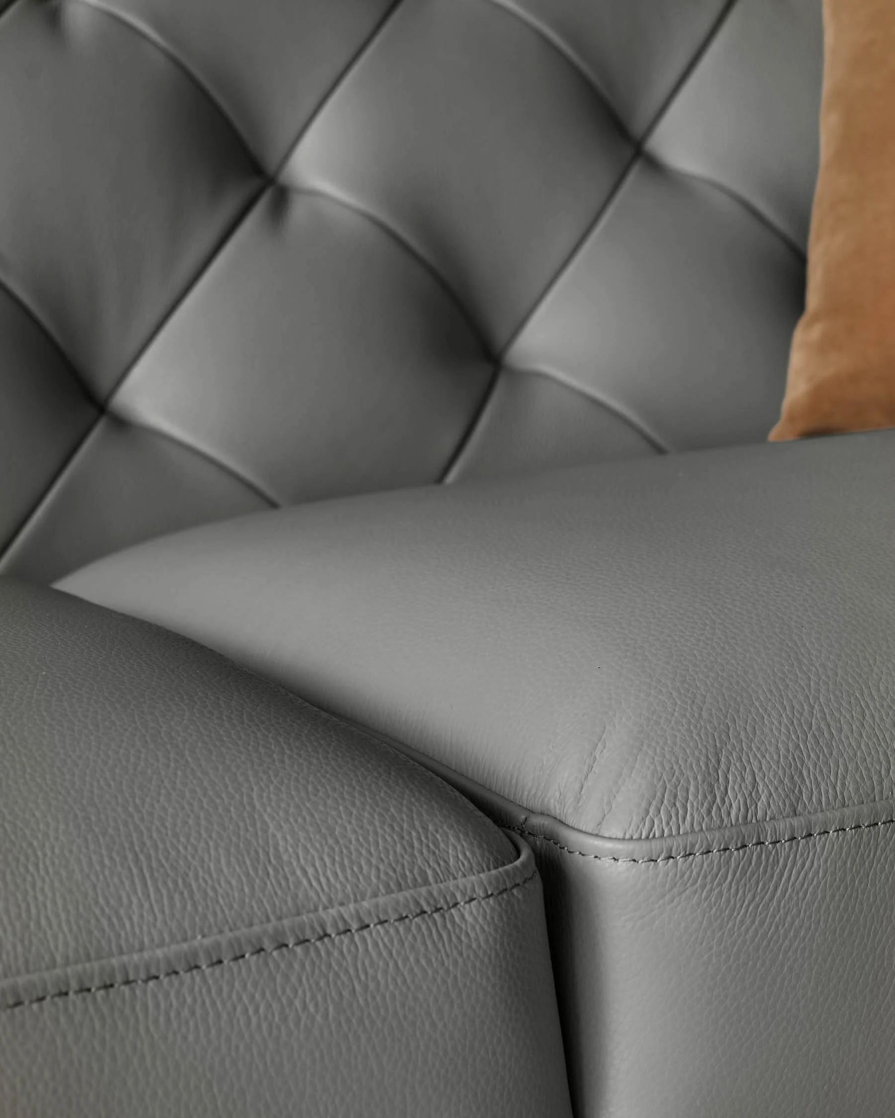 Luxe Dark Grey Leather 2 Seater Sofa - Image 9