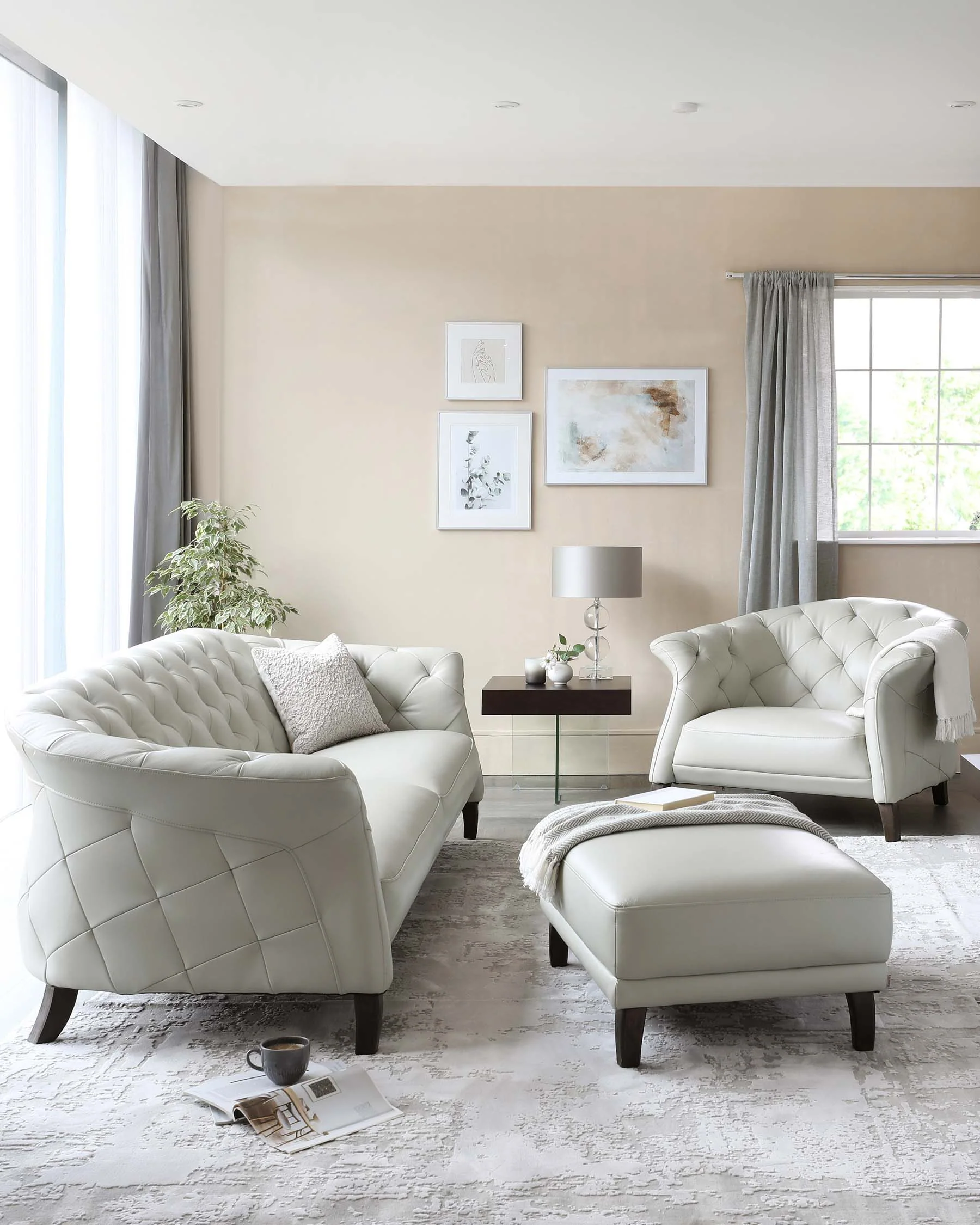 Luxe Natural Grey Leather 2 Seater Sofa - Image 5