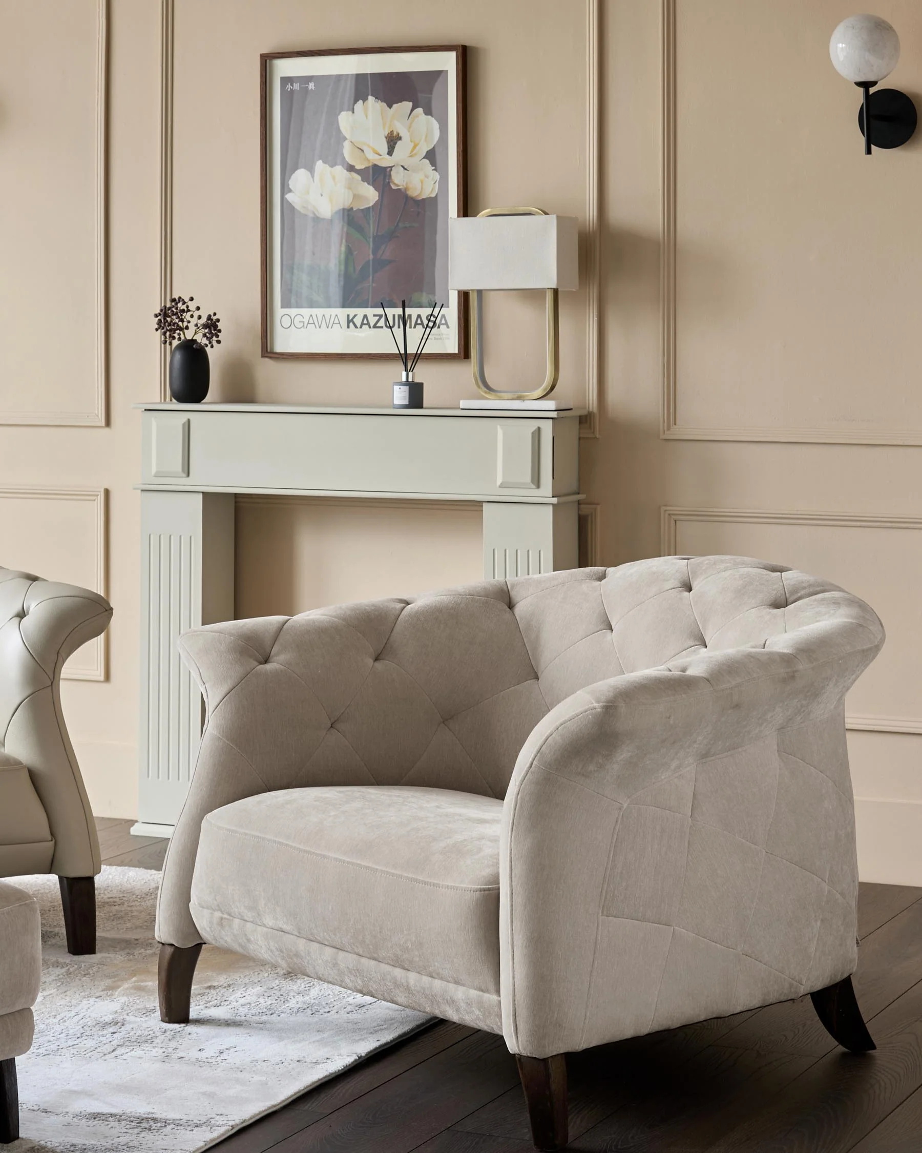 Luxe ivory chenille armchair - Image 3