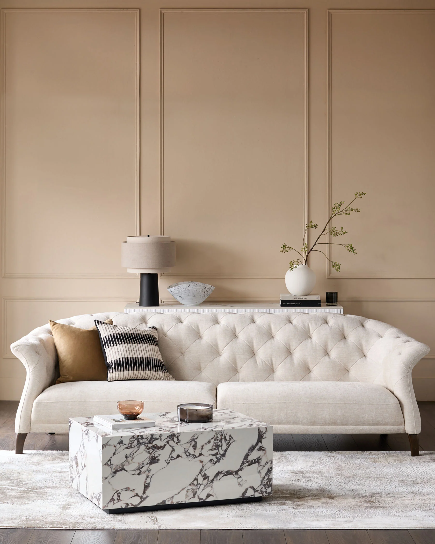 Luxe ivory chenille 3 seater sofa - Image 3