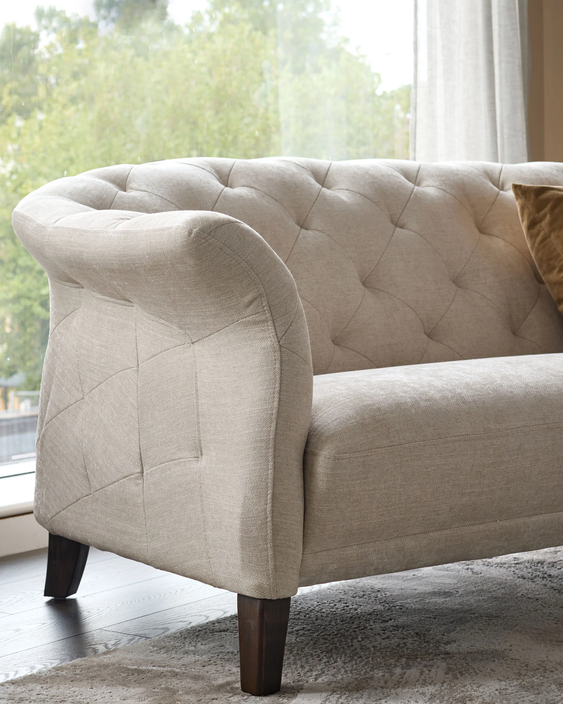 Luxe ivory chenille 3 seater sofa - Image 4