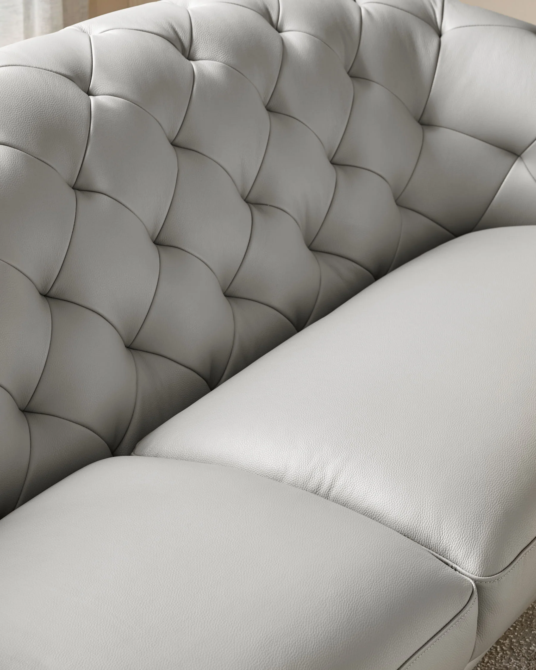 Luxe natural grey leather with dark wood 3 seater sofa - Image 4