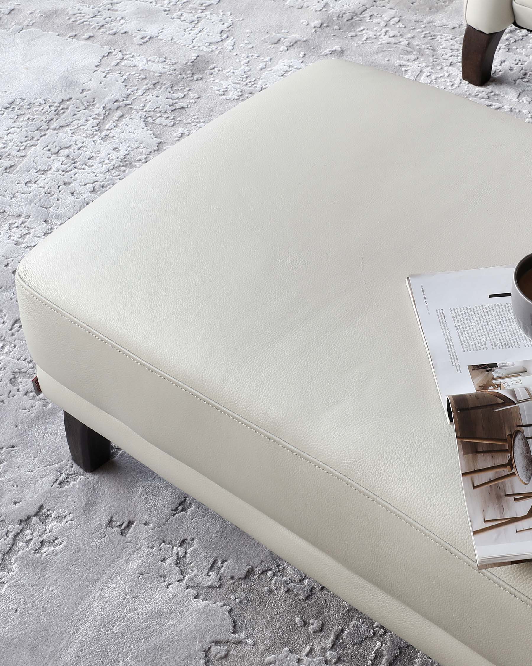 Luxe Modern Natural Grey Leather With Dark Wood Leg Footstool - Image 4