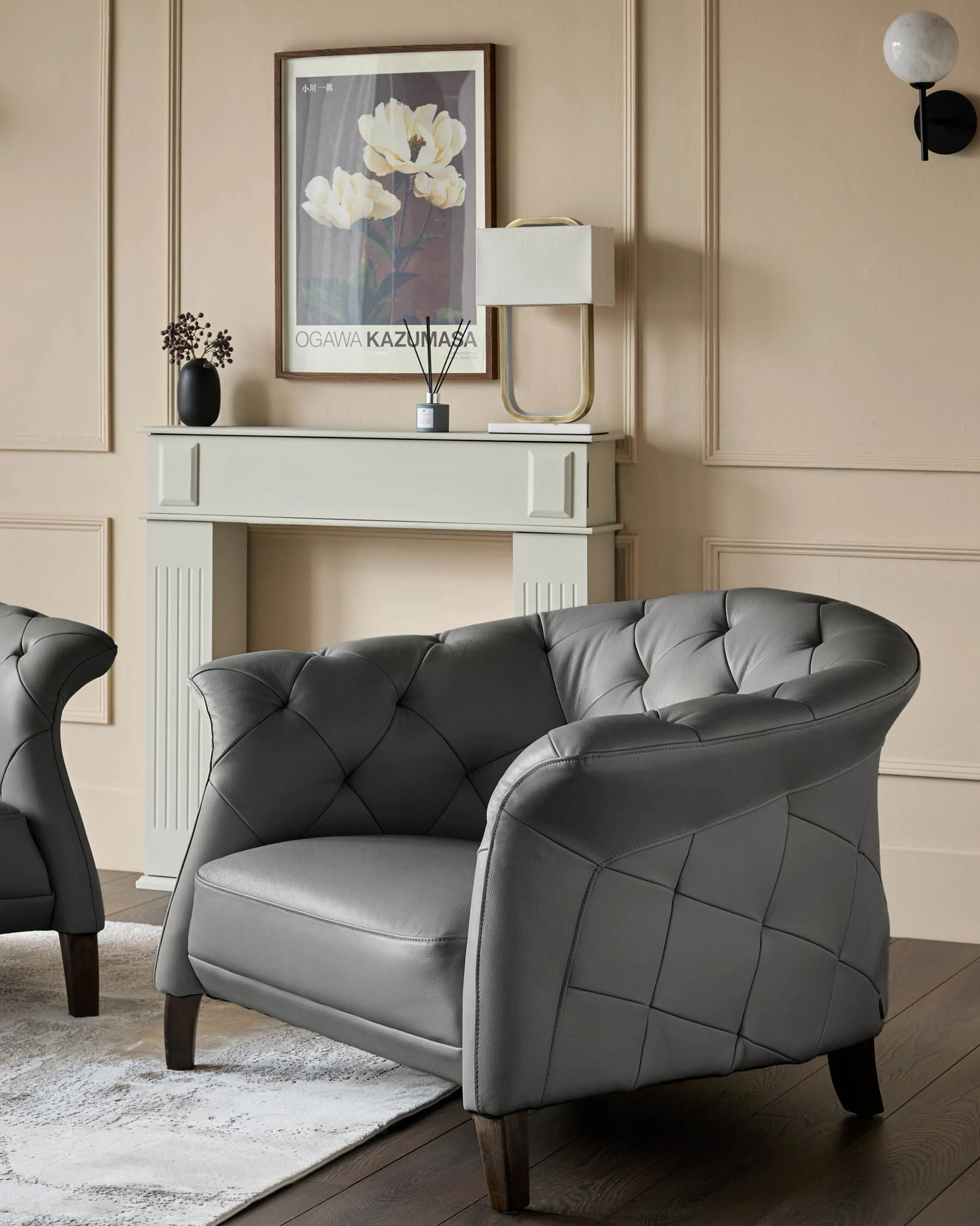 Luxe Modern Dark Grey Leather And Dark Wood Leg Armchair - Image 2