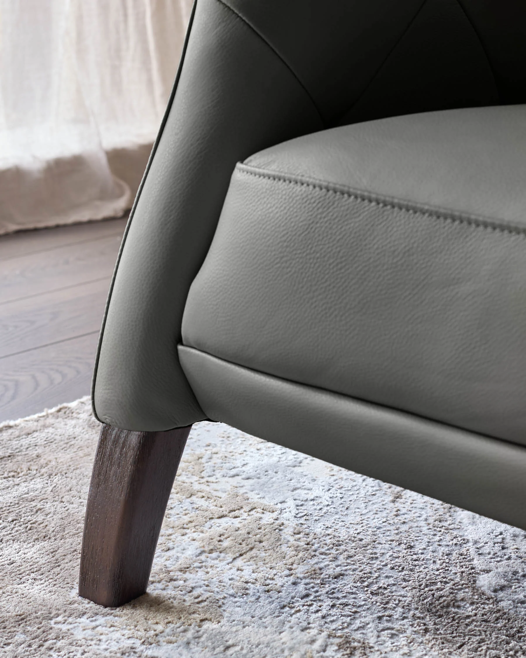 Luxe Modern Dark Grey Leather And Dark Wood Leg Armchair - Image 5