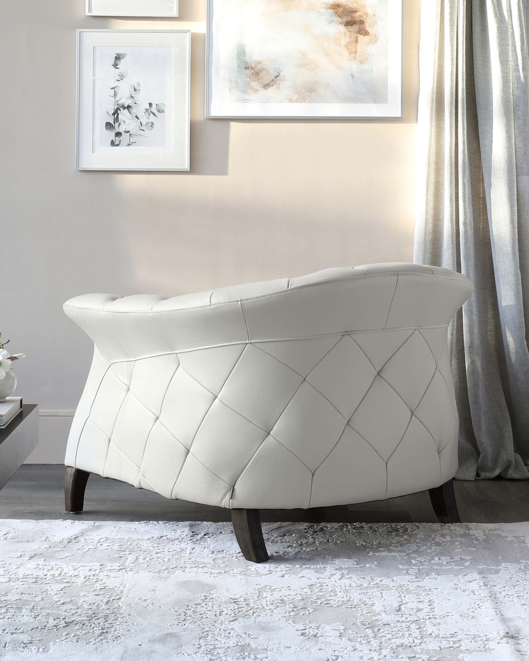Luxe Modern Natural Grey Leather And Dark Wood Leg Armchair - Image 4