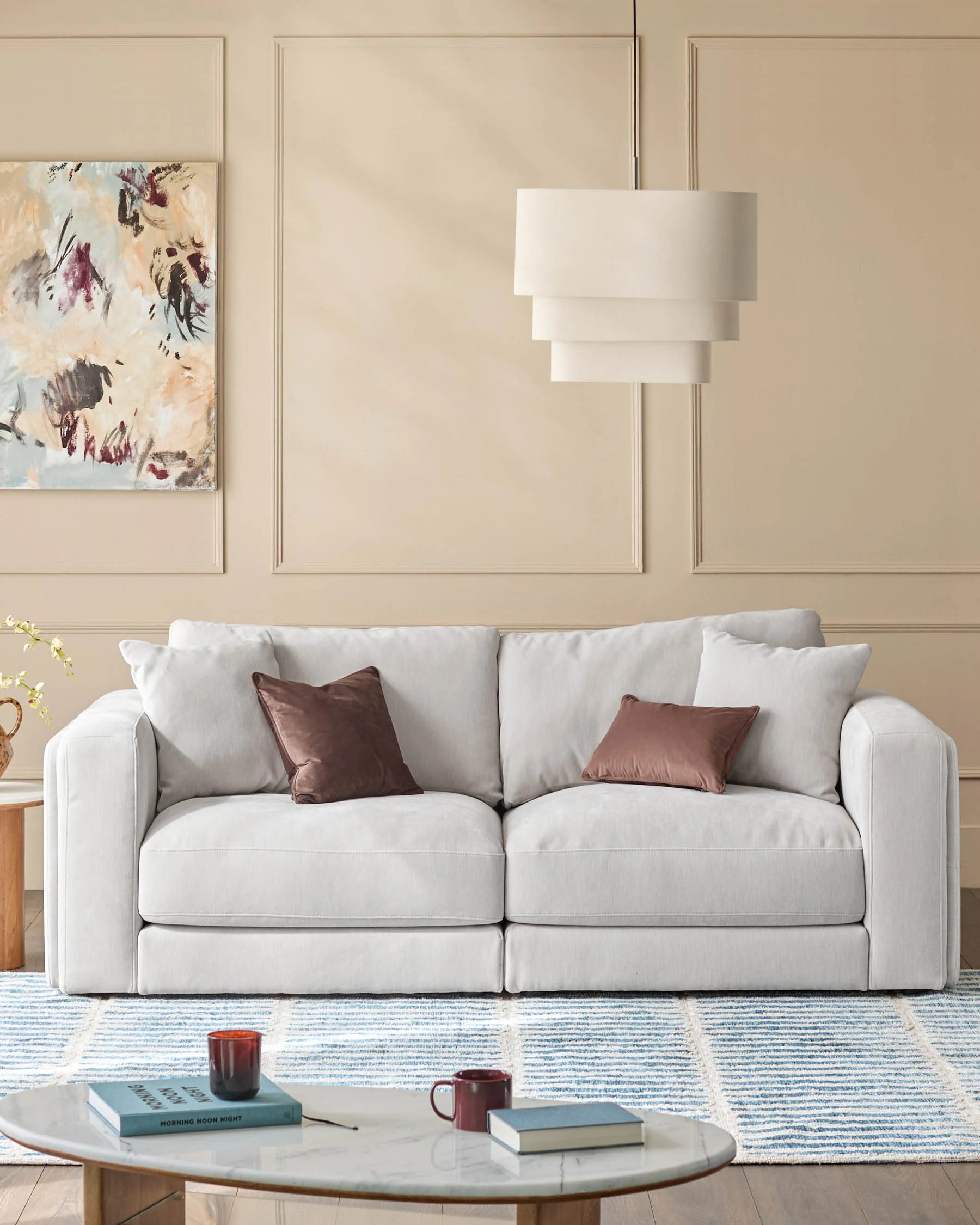Lynetta natural grey chenille 3 seater sofa - Image 2