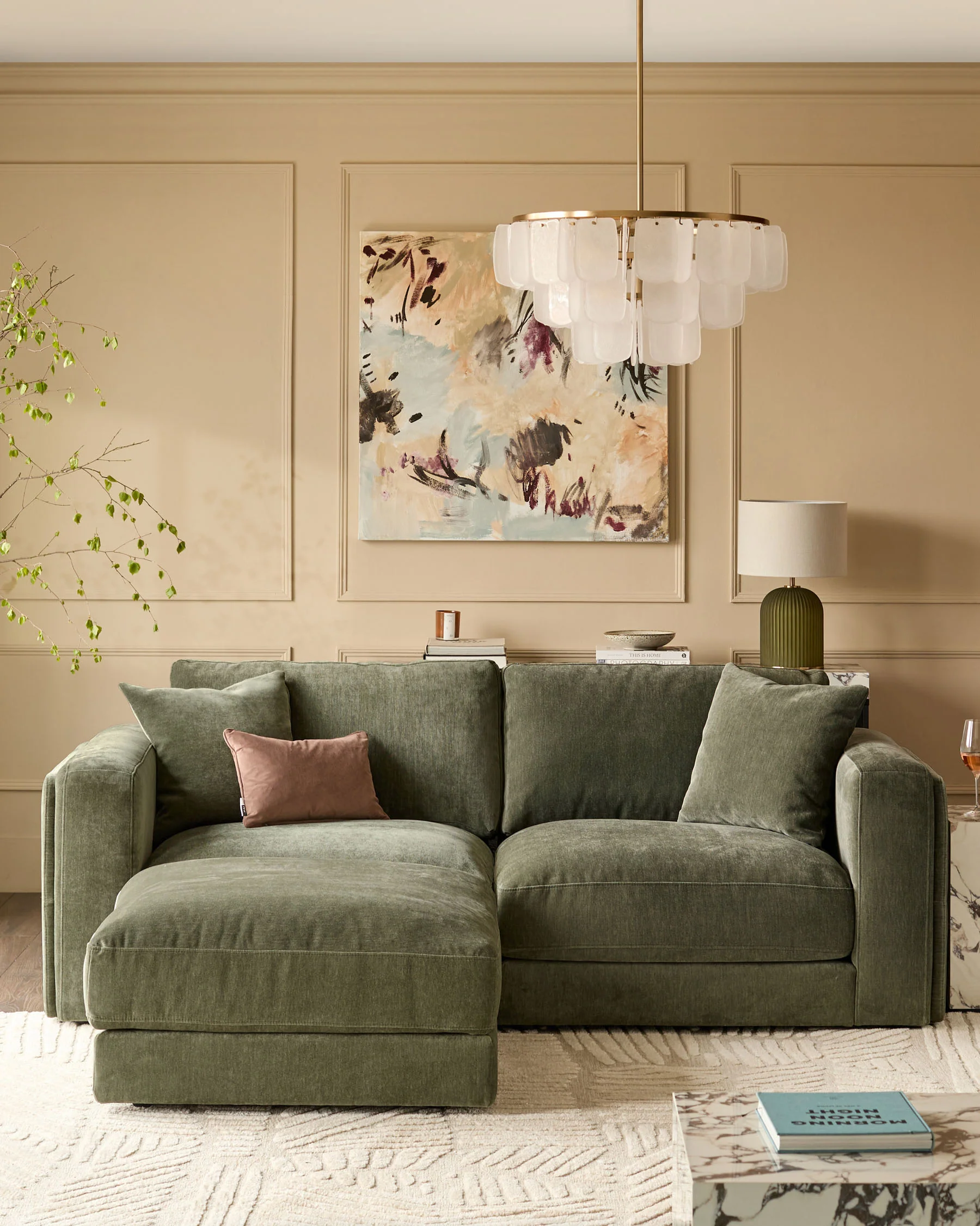 Lynetta dark green chenille 3 seater sofa with footstool - Image 2