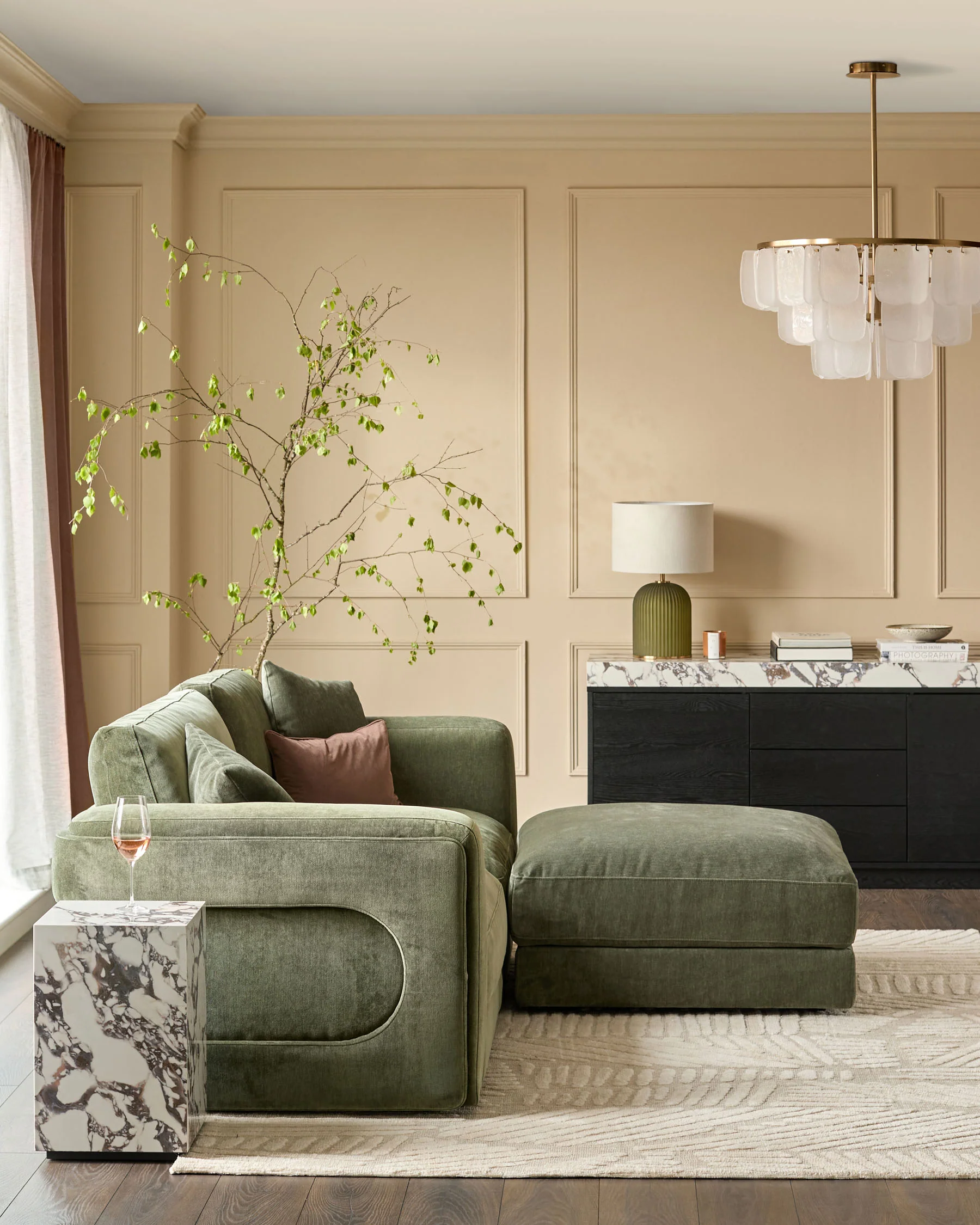 Lynetta dark green chenille 3 seater sofa with footstool - Image 3