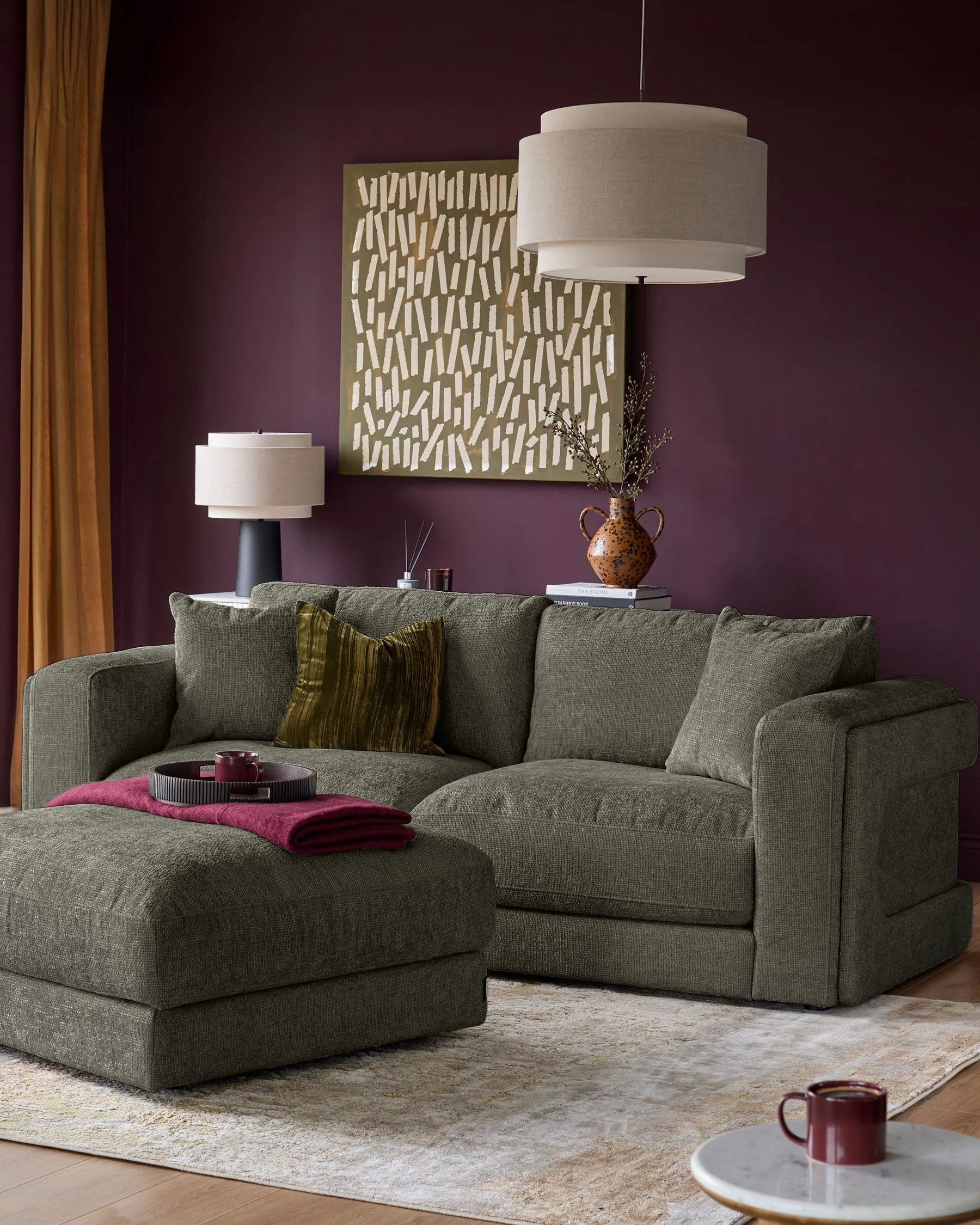 Lynetta dark green chenille 3 seater sofa with footstool - Image 9