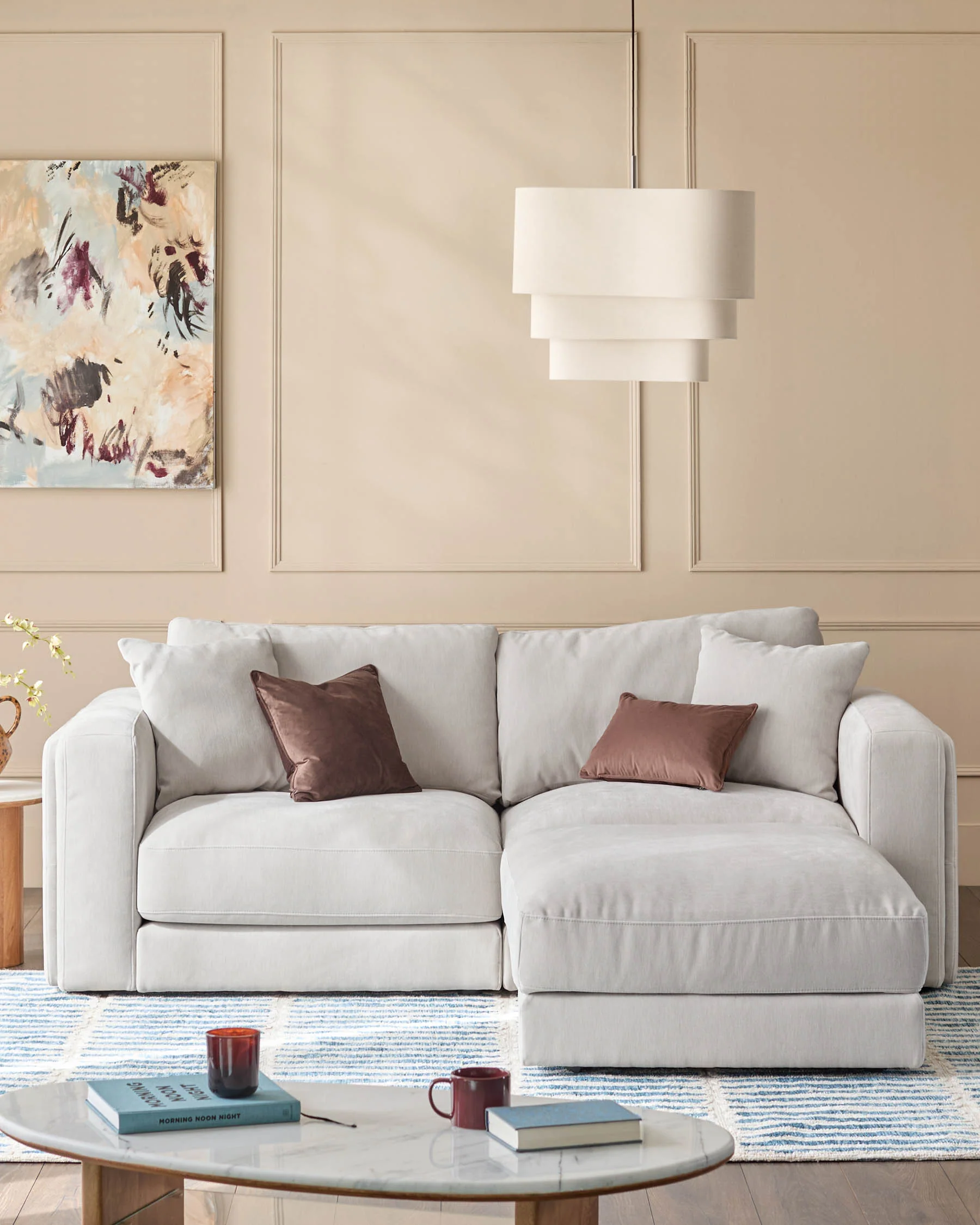 Lynetta natural grey chenille 3 seater sofa with footstool - Image 2