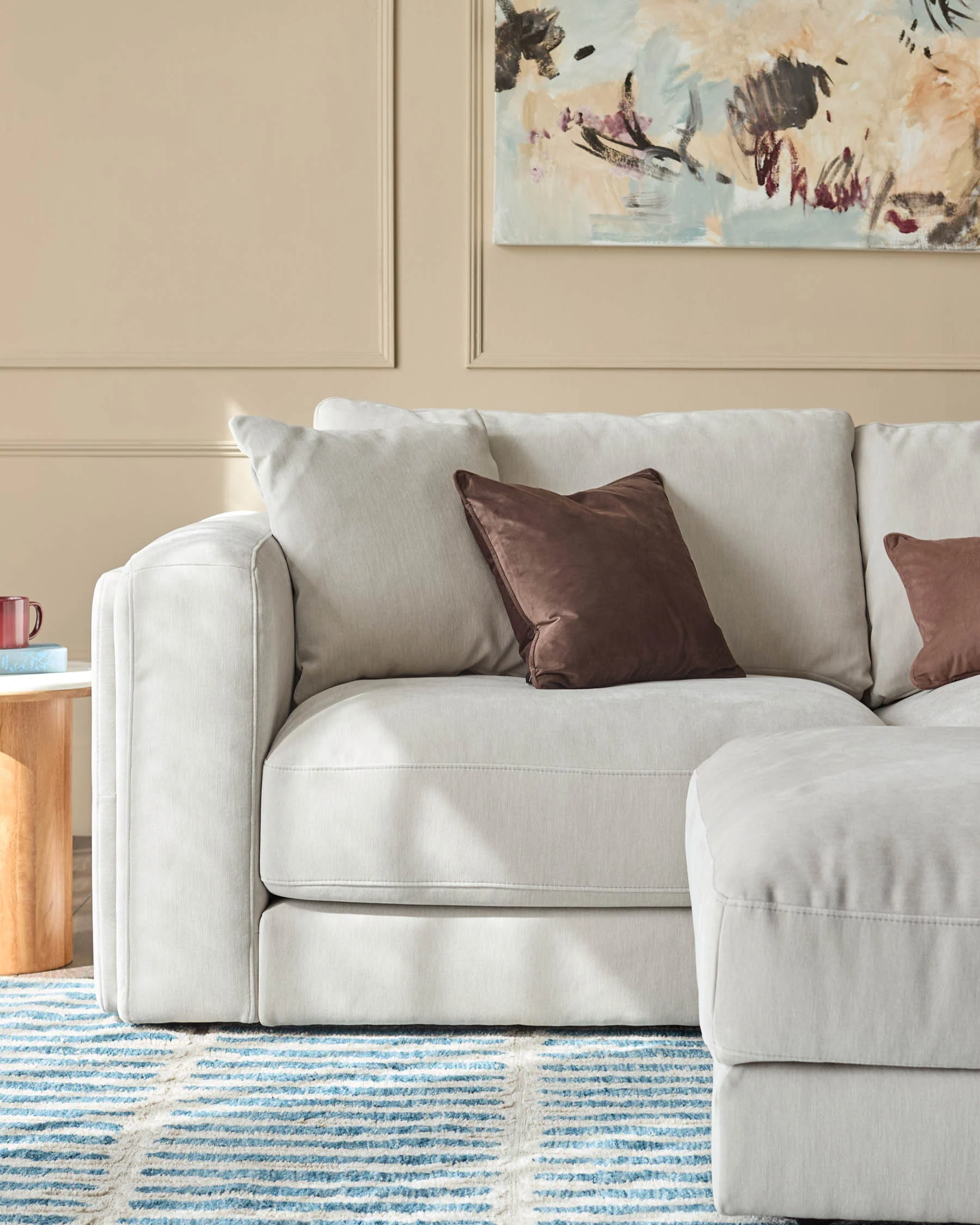 Lynetta natural grey chenille 3 seater sofa with footstool - Image 5