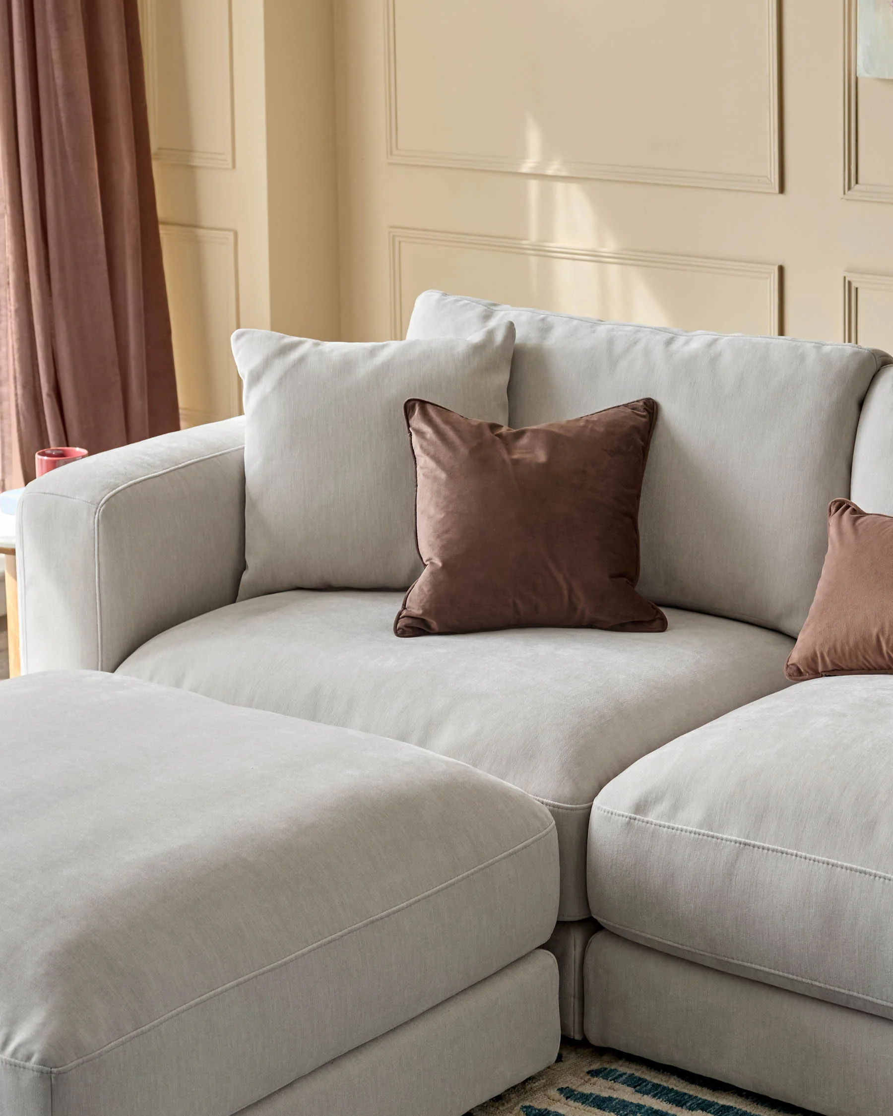 Lynetta natural grey chenille 3 seater sofa with footstool - Image 6