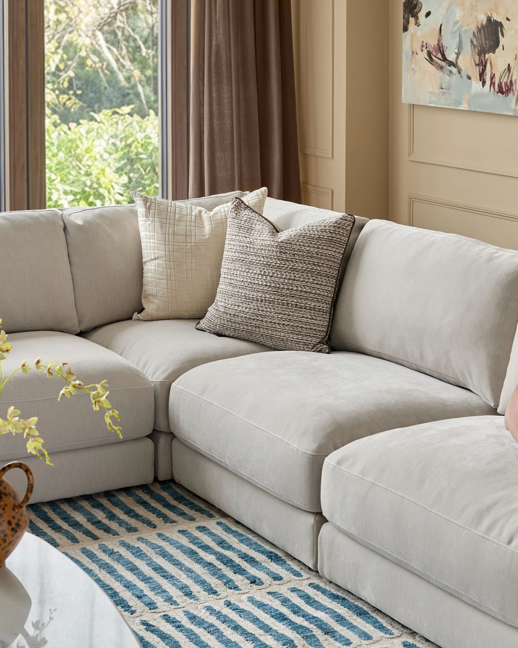 Lynetta natural grey chenille sofa module - Image 3