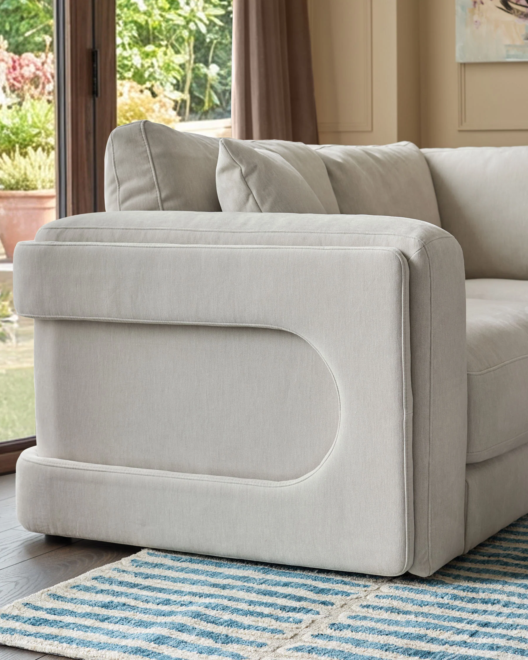 Lynetta natural grey chenille small corner sofa - Image 7