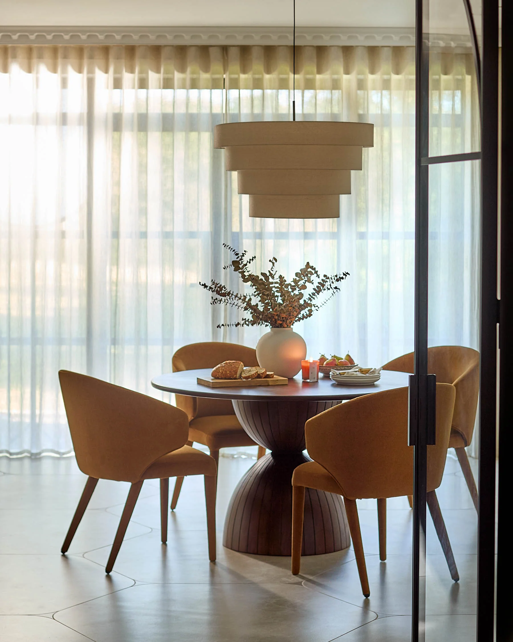 Madison natural linen round adjustable pendant light - Image 4