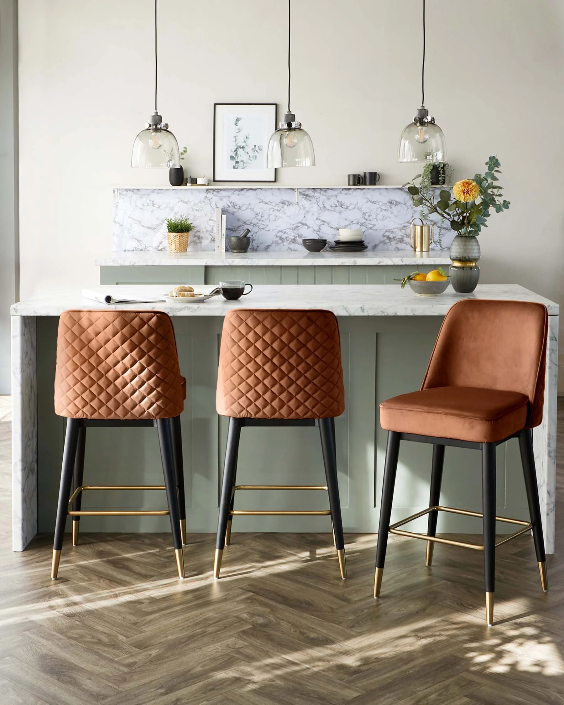 Mae Rust Velvet Bar stool - Image 2