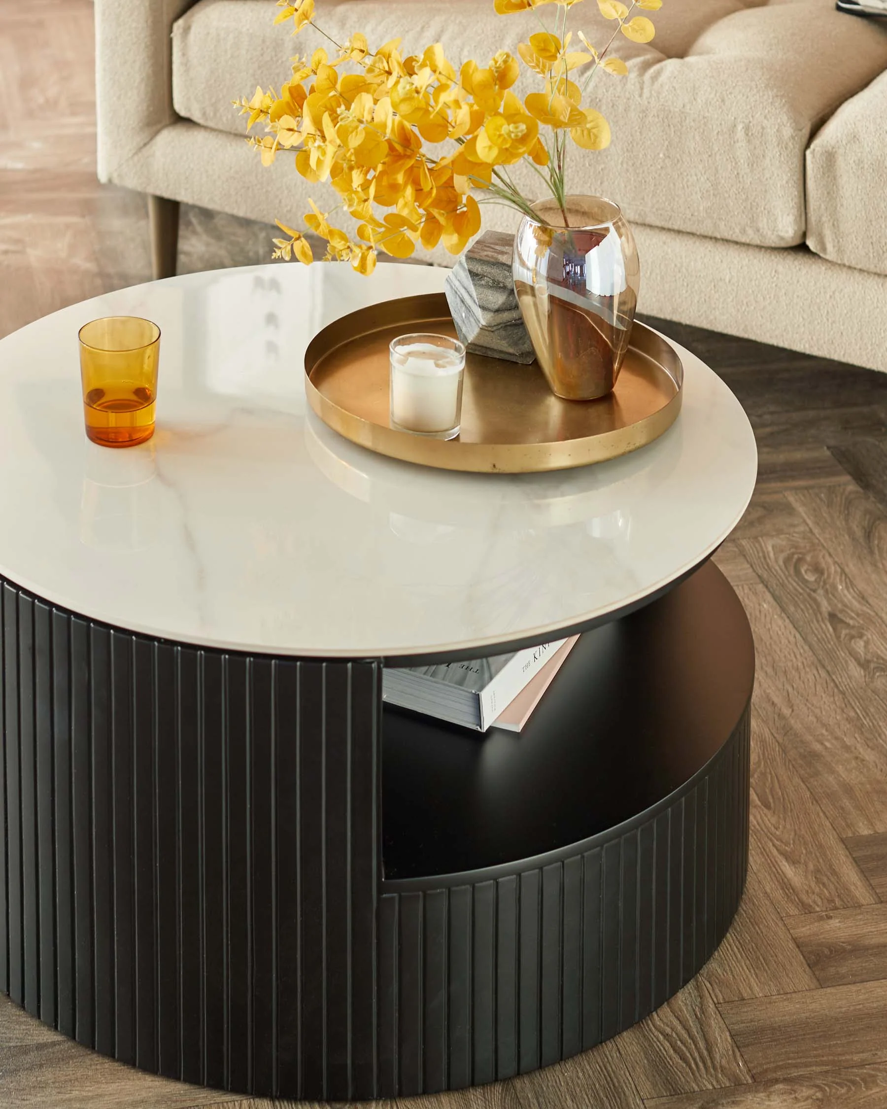 Malachy Coffee Table White Ceramic with Black Wood - Image 4