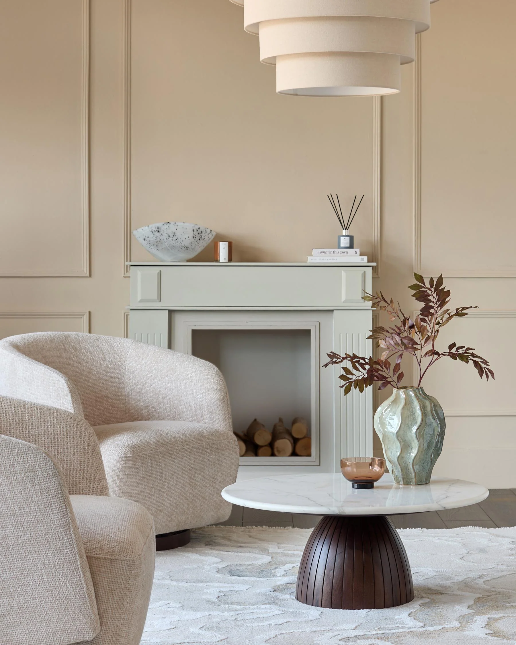 Malin white marble top dark wood coffee table - Image 3