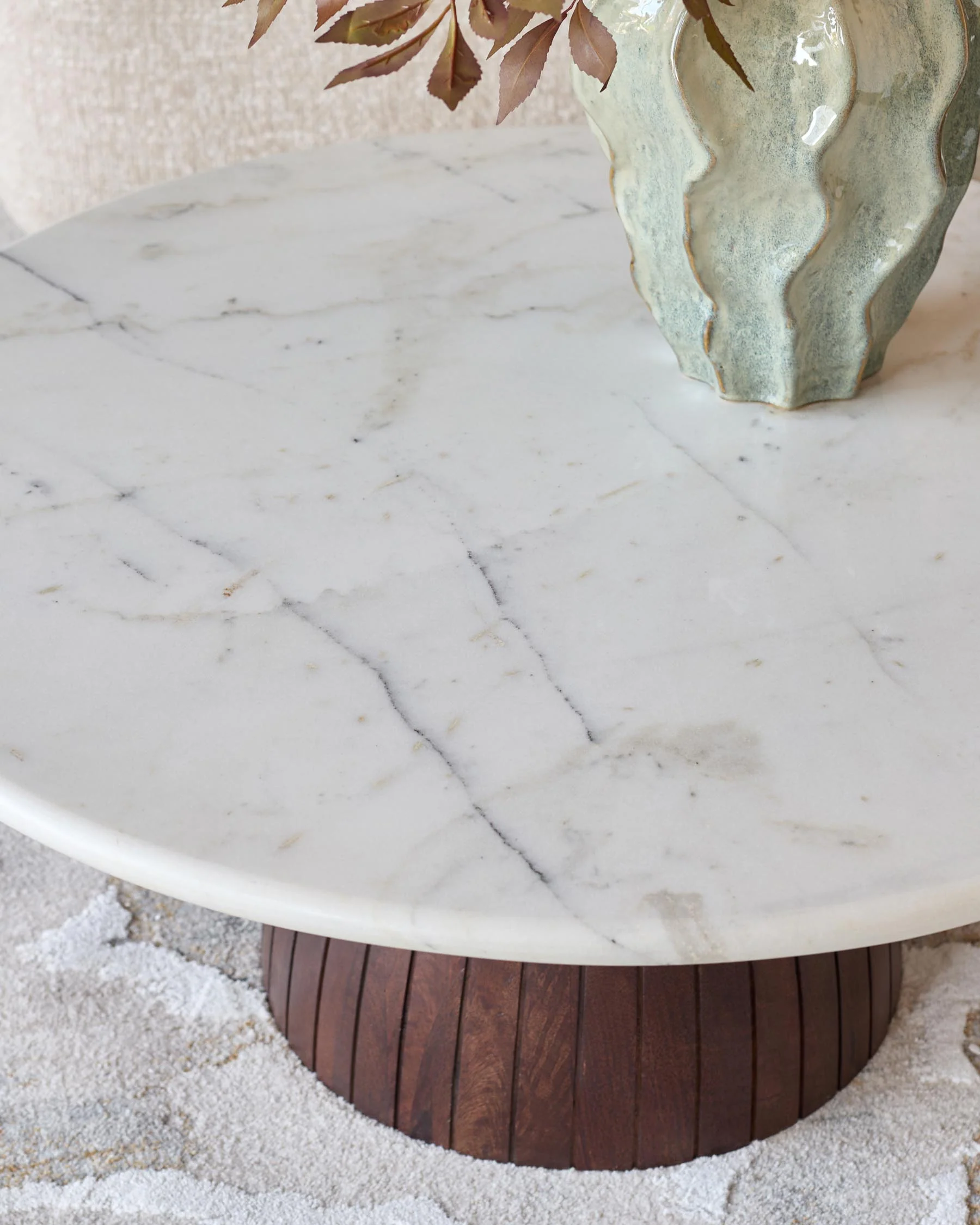 Malin white marble top dark wood coffee table - Image 5