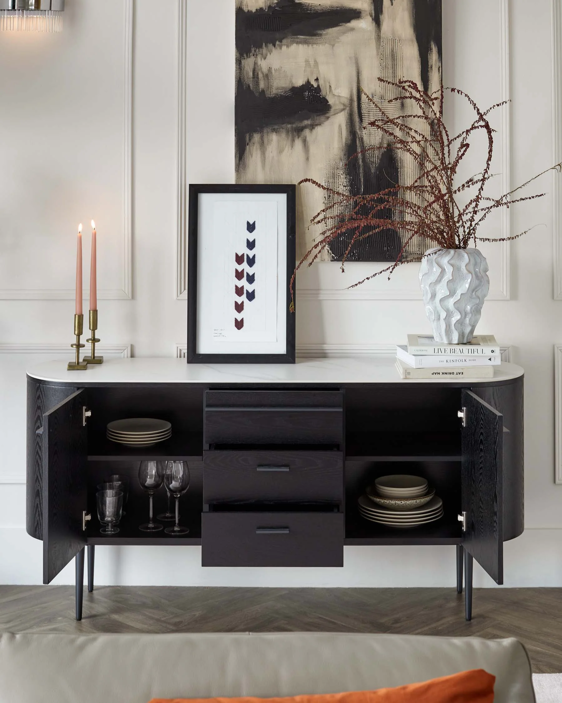 Manhattan Black Ash and Marbled Ceramic Large Sideboard - Image 2