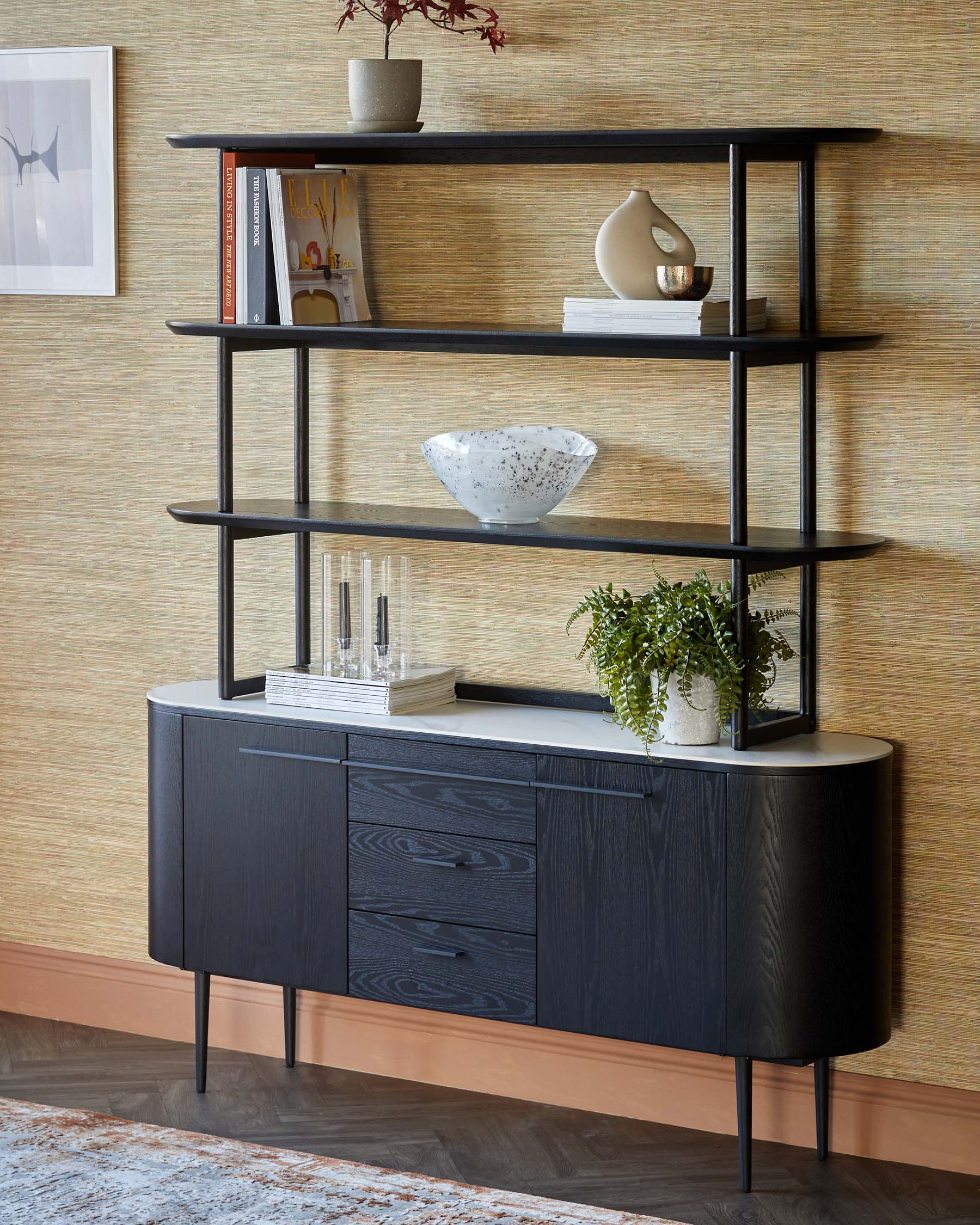 Manhattan Black Ash and Marbled Ceramic Large Sideboard - Image 4