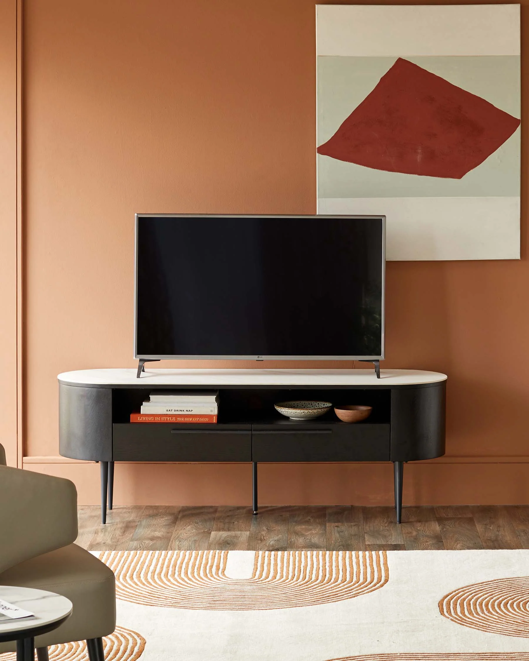 Manhattan marbled ceramic TV stand - Image 2
