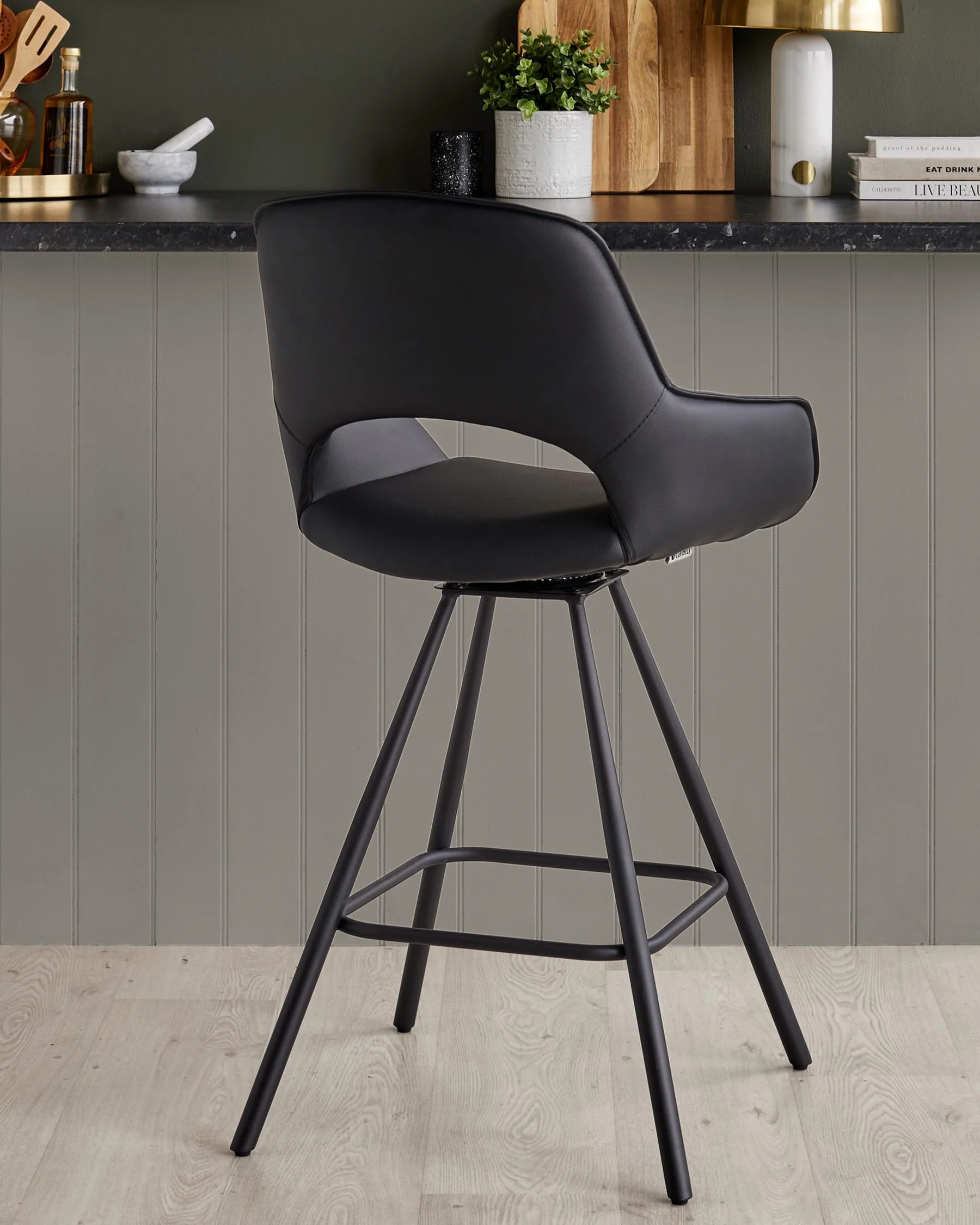Marlow black faux leather swivel bar stool - Image 8