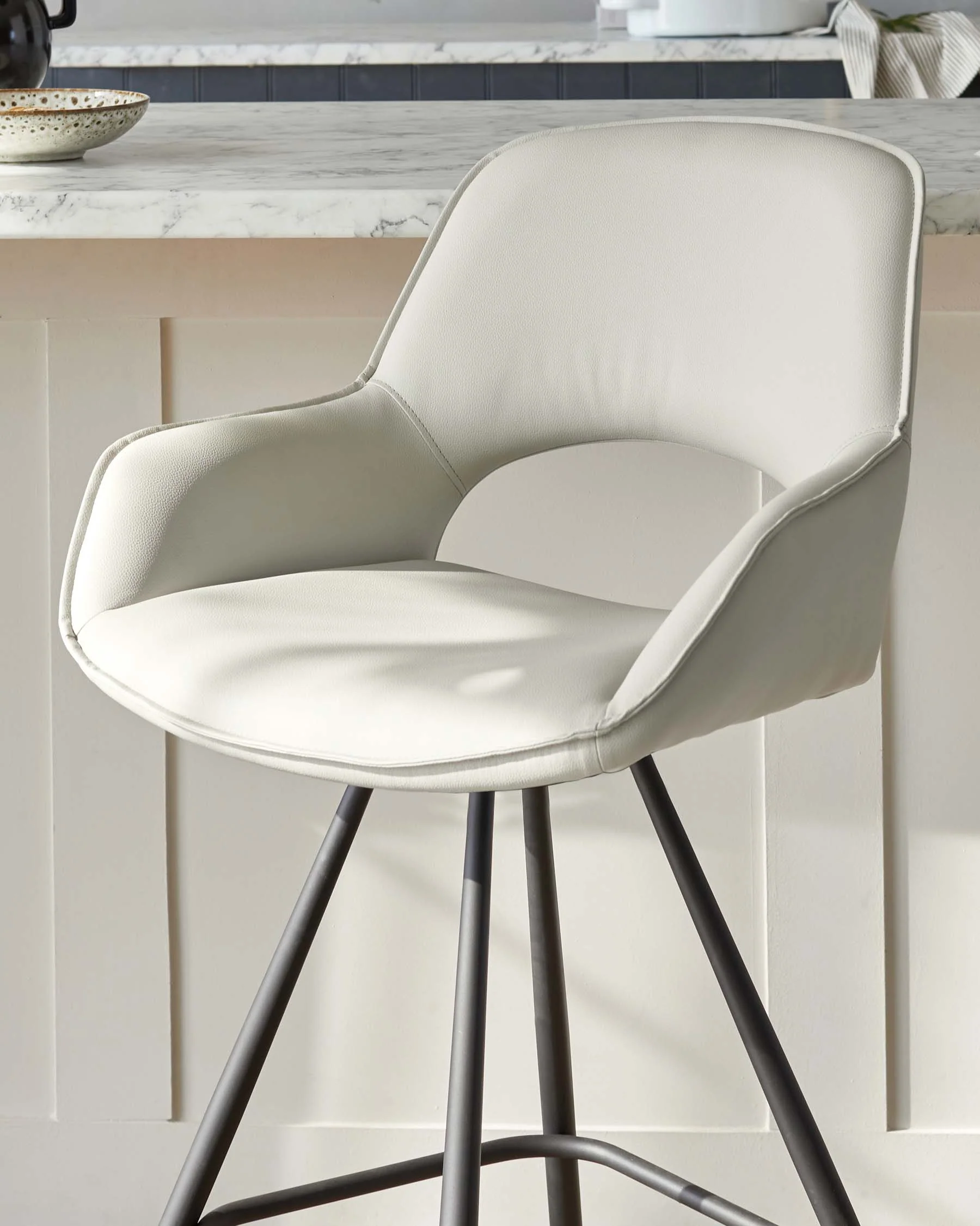Marlow Light Grey Faux Leather And Black Metal Swivel Bar Stool - Image 3