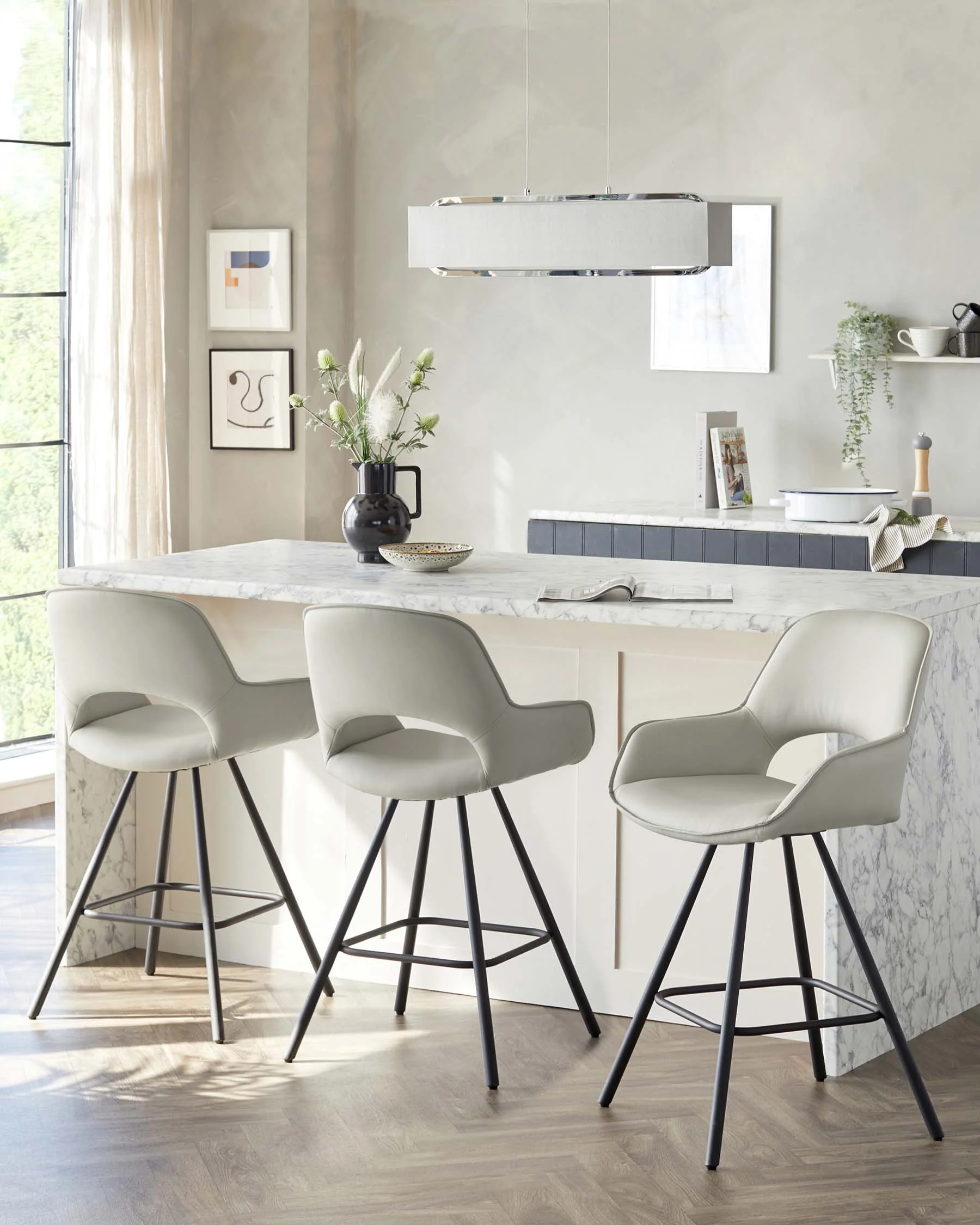 Marlow Light Grey Faux Leather And Black Metal Swivel Bar Stool - Image 7