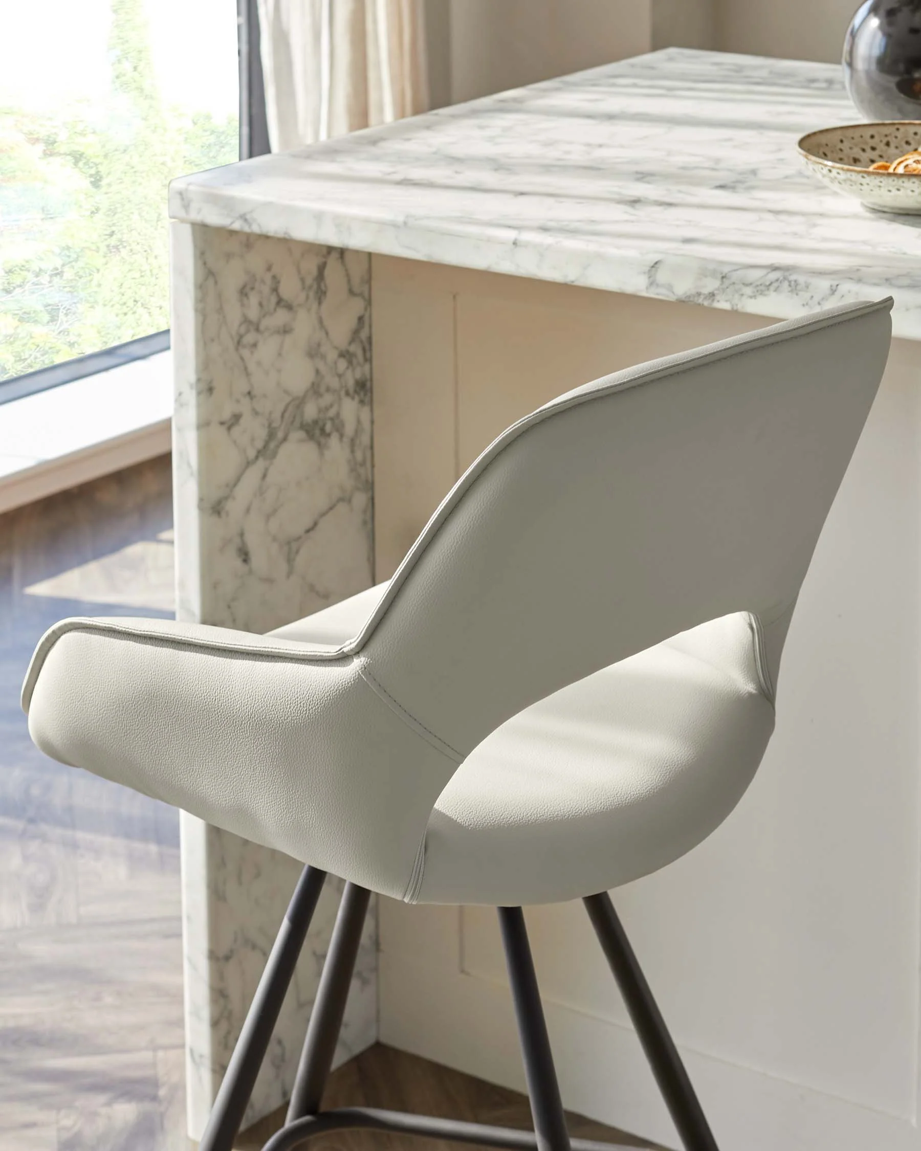 Marlow Light Grey Faux Leather And Black Metal Swivel Bar Stool - Image 8