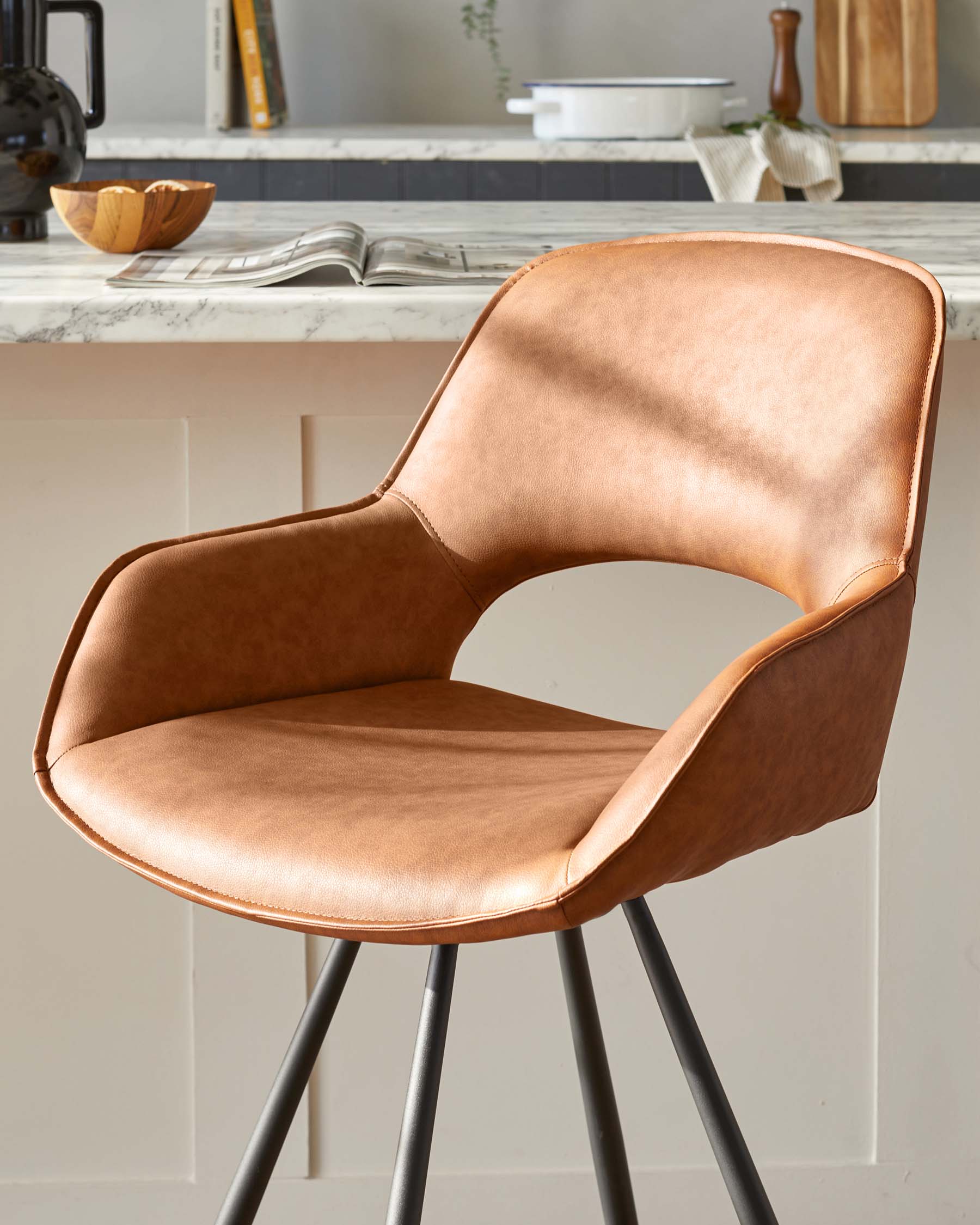 Marlow Tan Faux Leather And Black Metal Swivel Bar Stool - Image 3