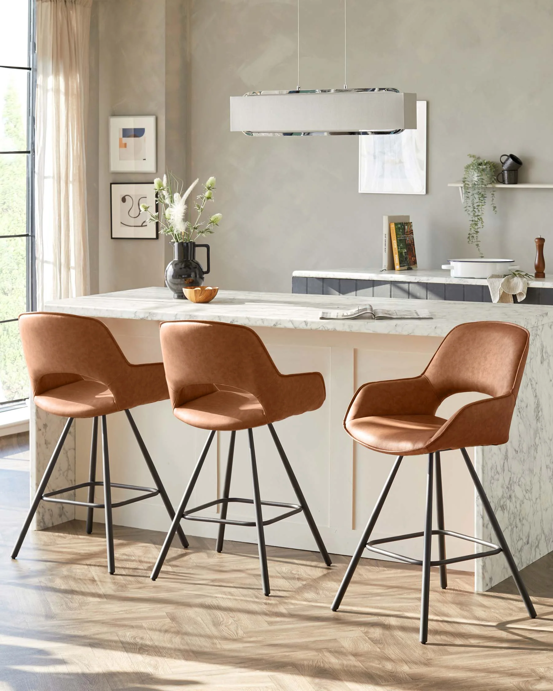 Marlow Tan Faux Leather And Black Metal Swivel Bar Stool - Image 6