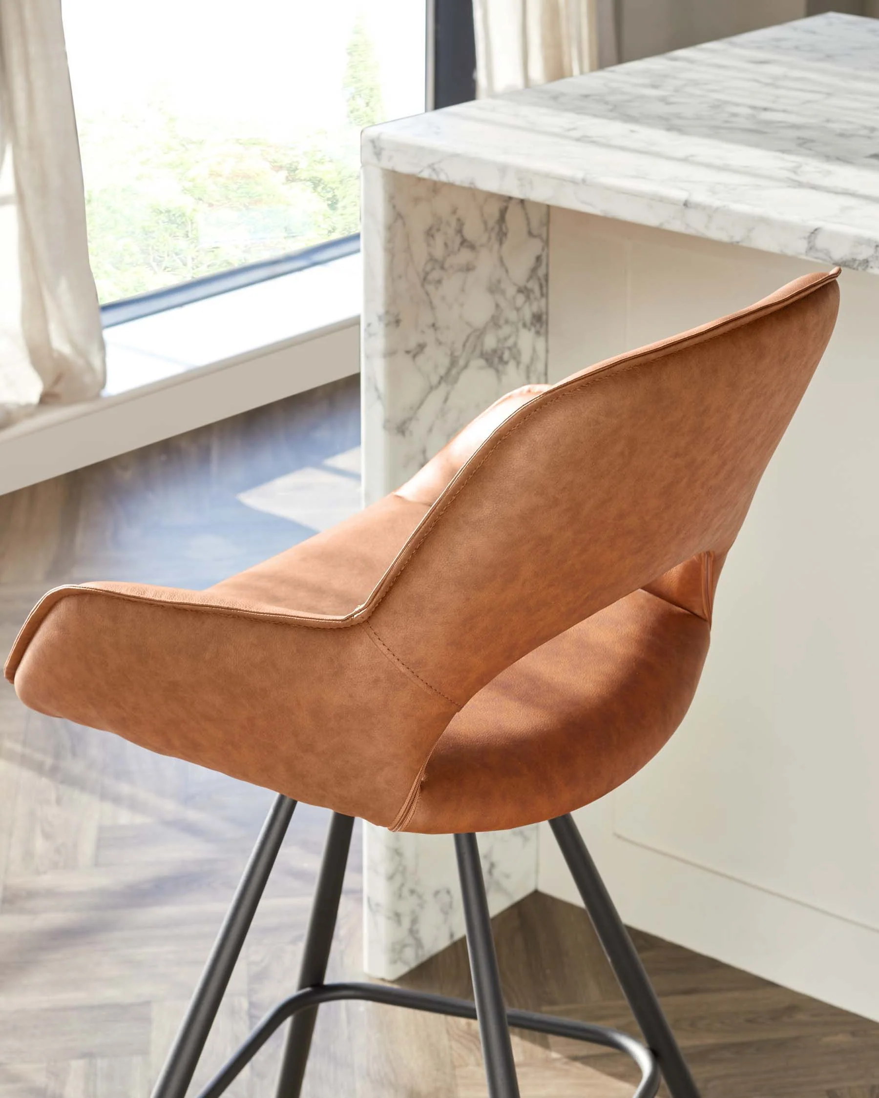 Marlow Tan Faux Leather And Black Metal Swivel Bar Stool - Image 7