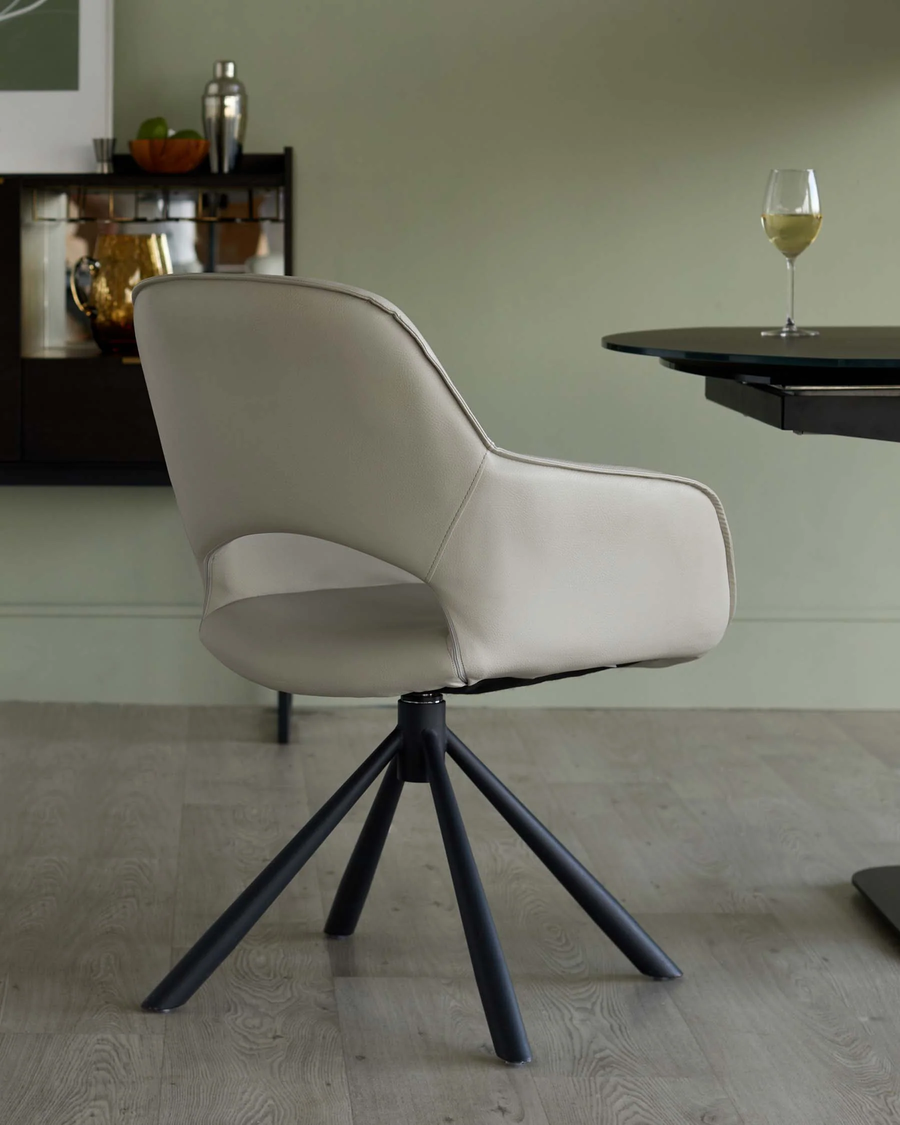 Marlow light grey faux leather swivel dining chair - Image 4