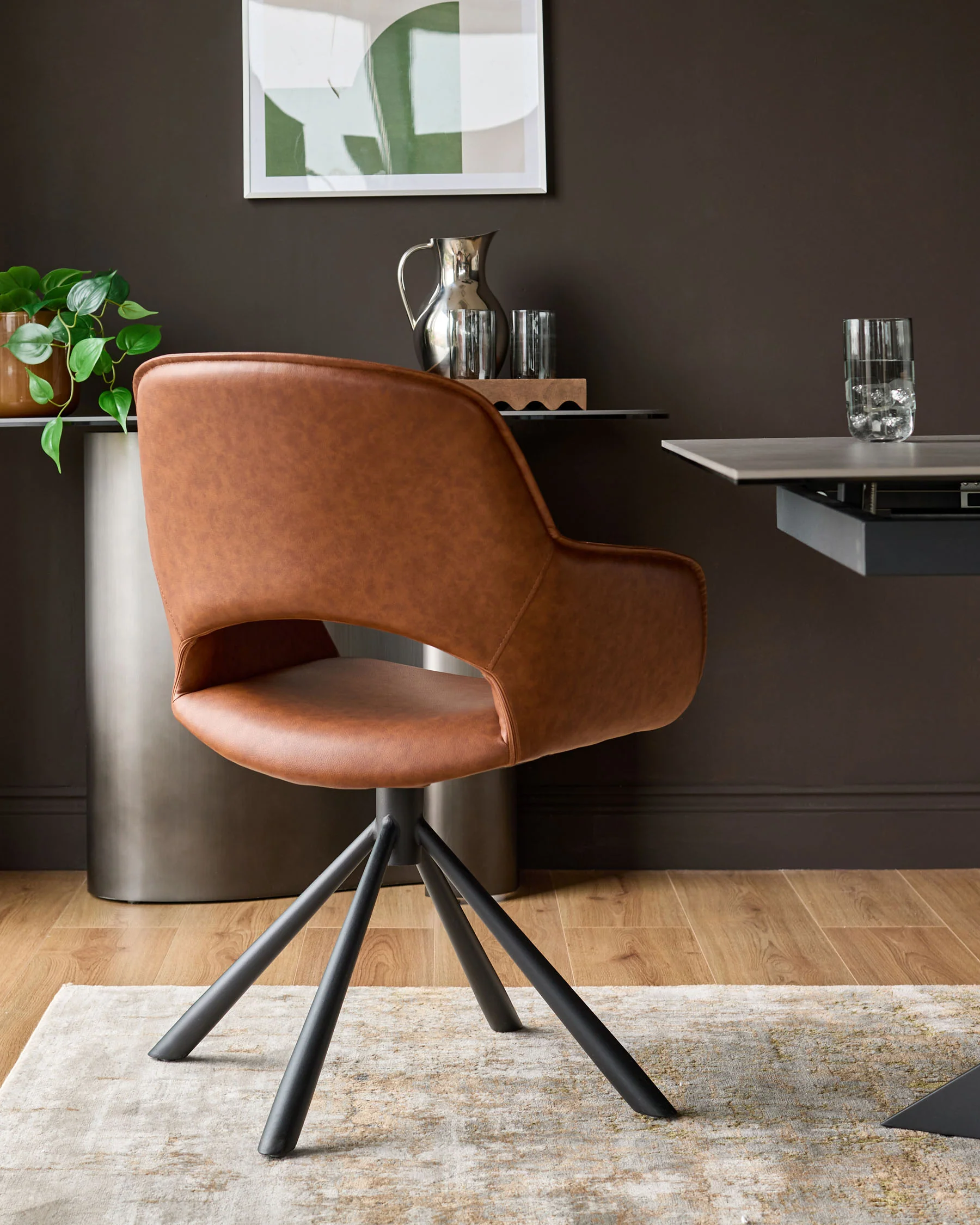 Marlow tan faux leather swivel dining chair - Image 3